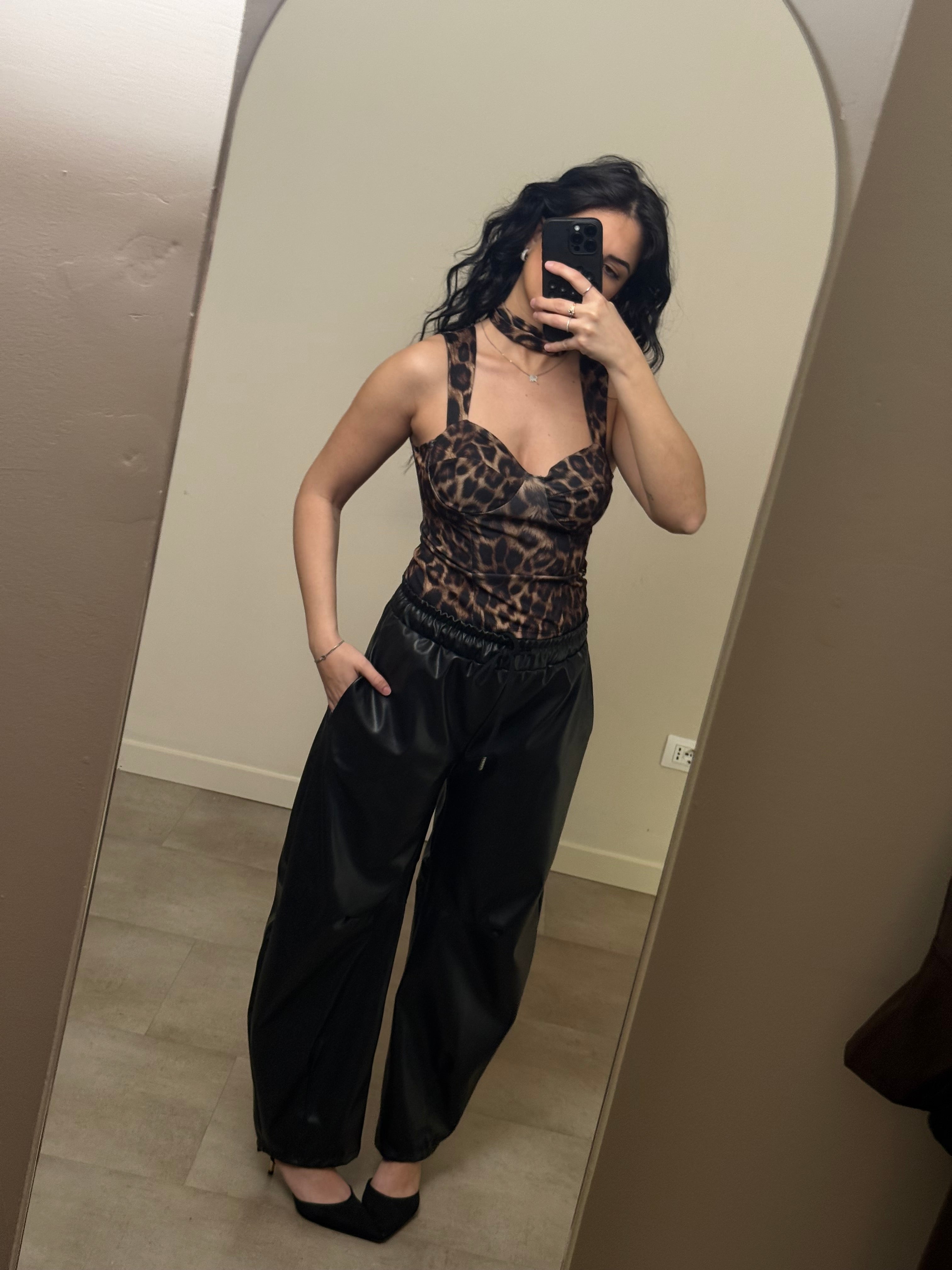 Pantalone baggy ecopelle nero