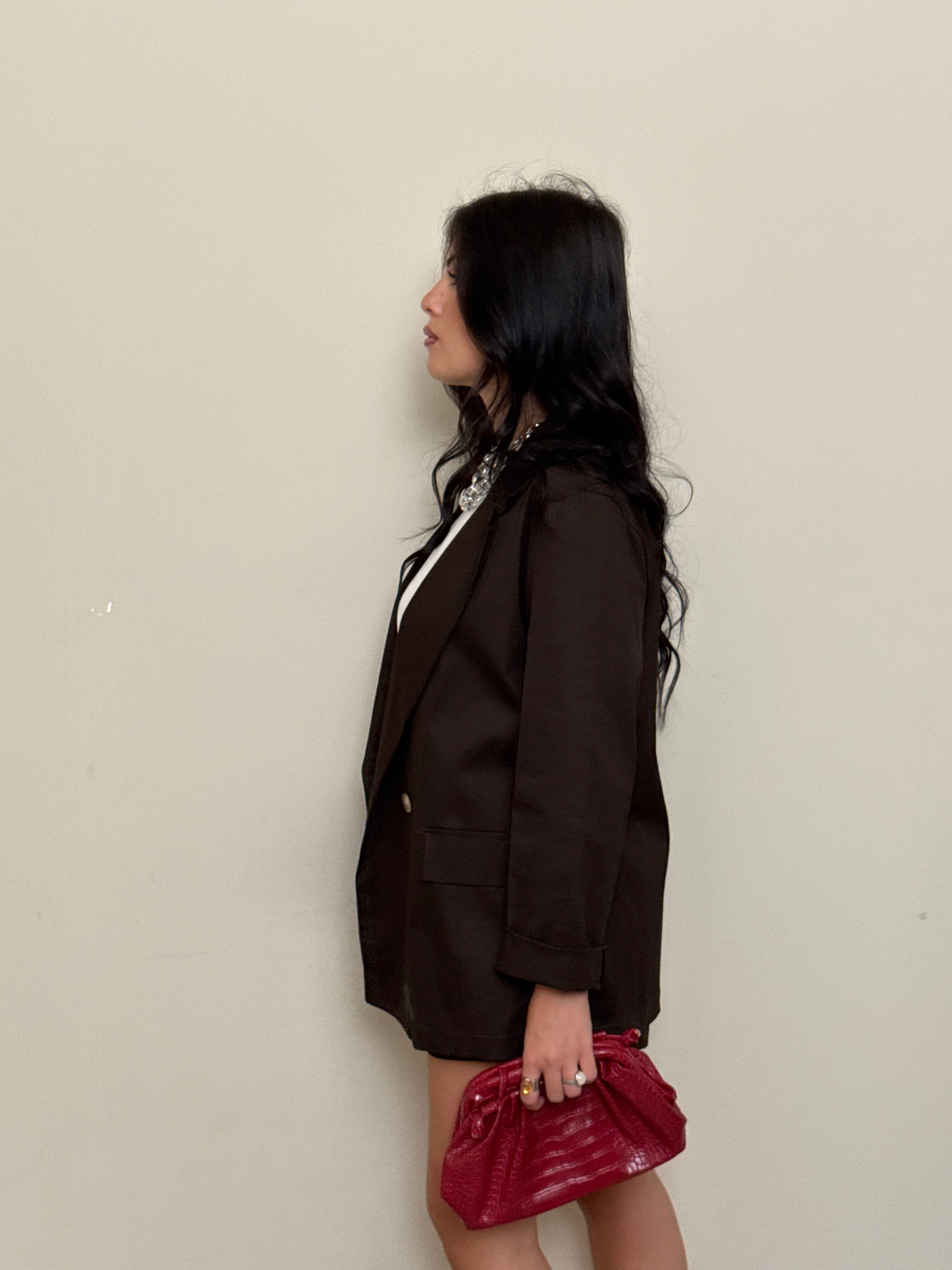 Coordinato blazer e shorts marrone freddo