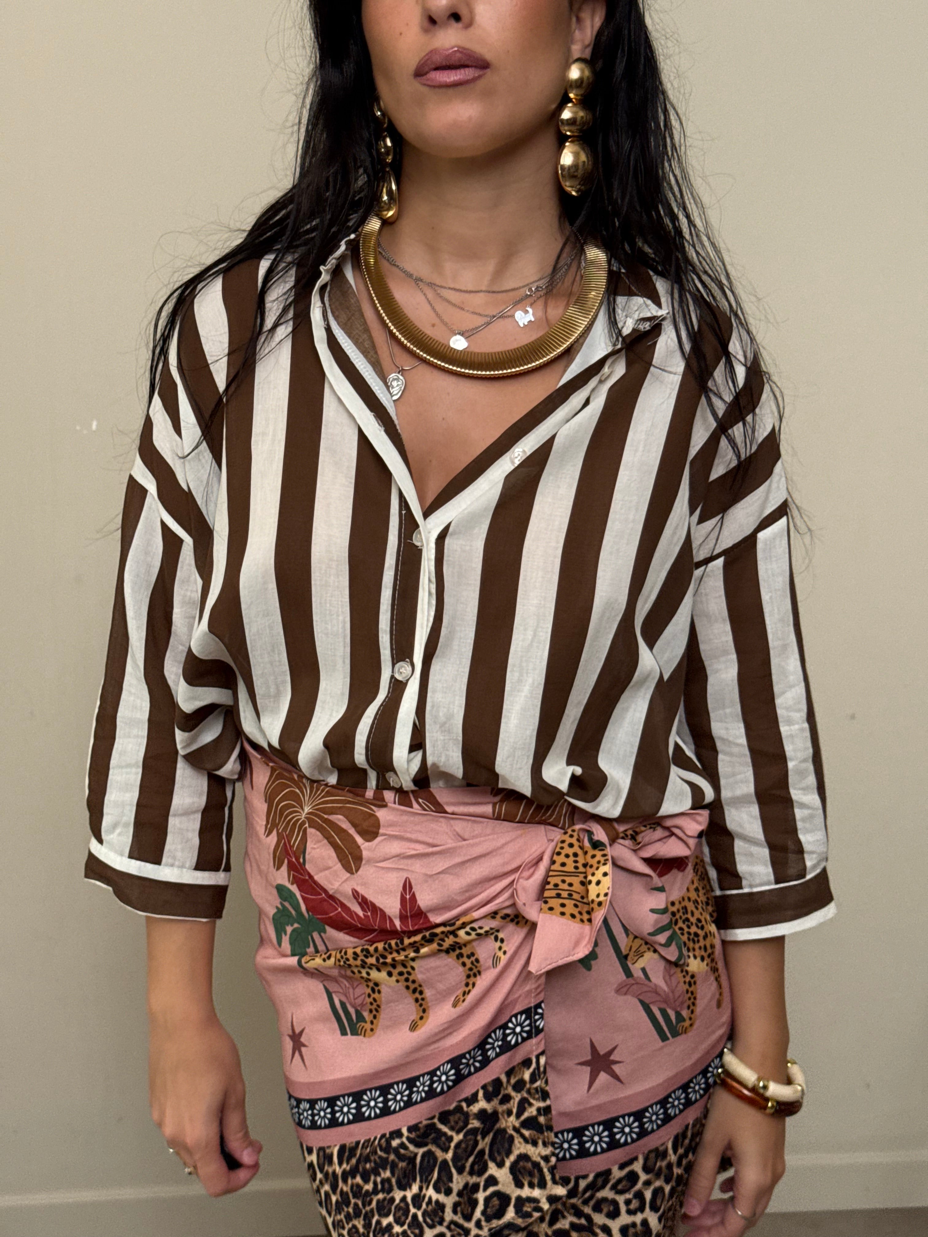 Camicia a righe cioccolato e panna