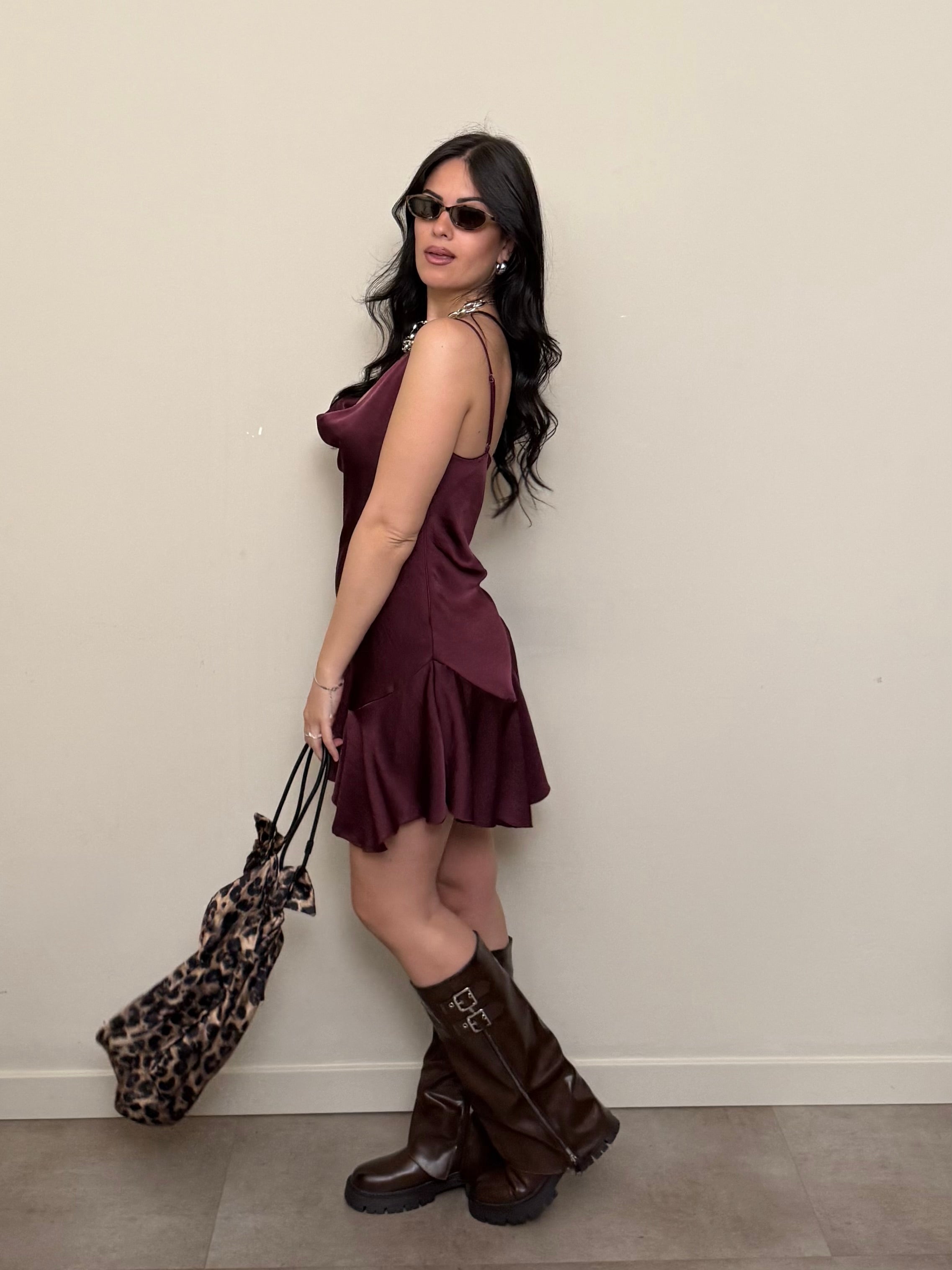 Mini dress satin bordeaux