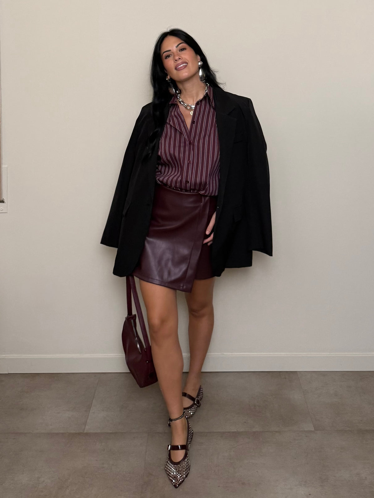 Shorts gonna ecopelle bordeaux