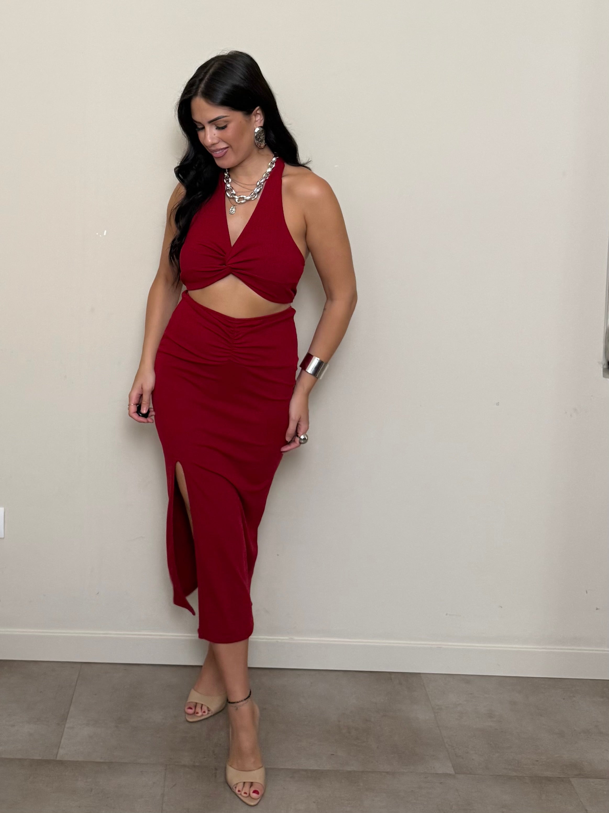Coordinato top e gonna rosso freddo