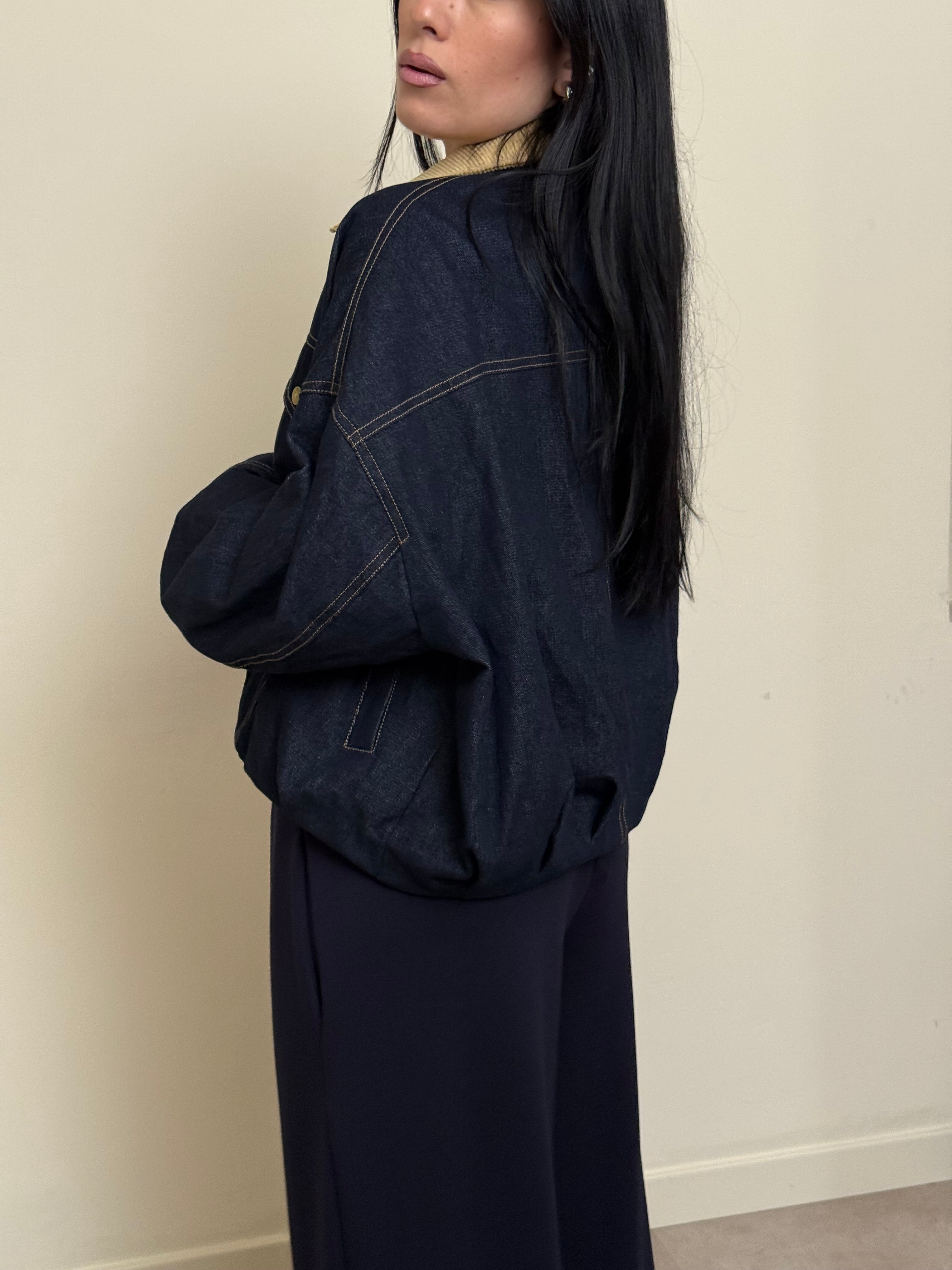 Giacca jeans colletto beige