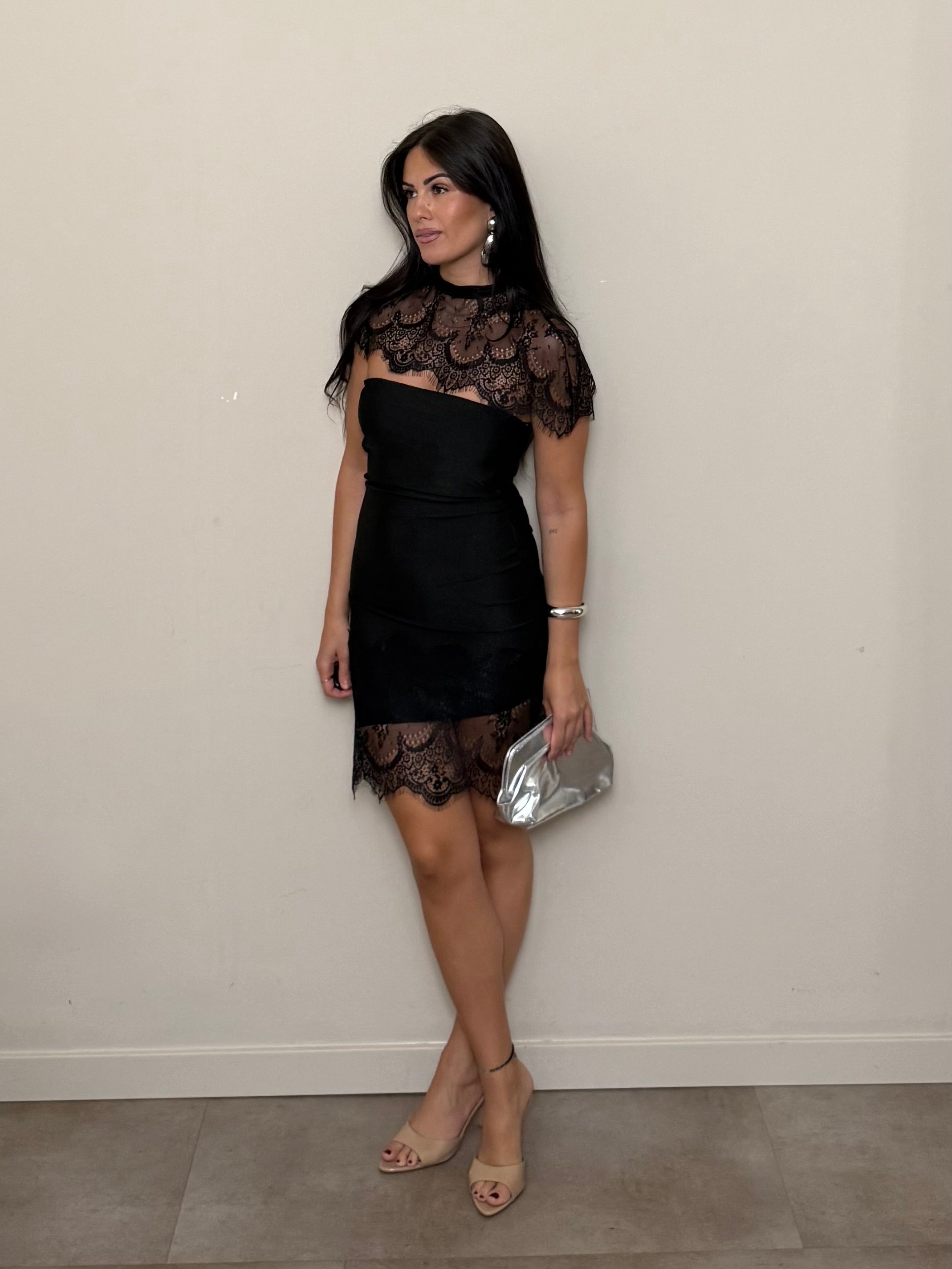 Mini dress nero pizzo