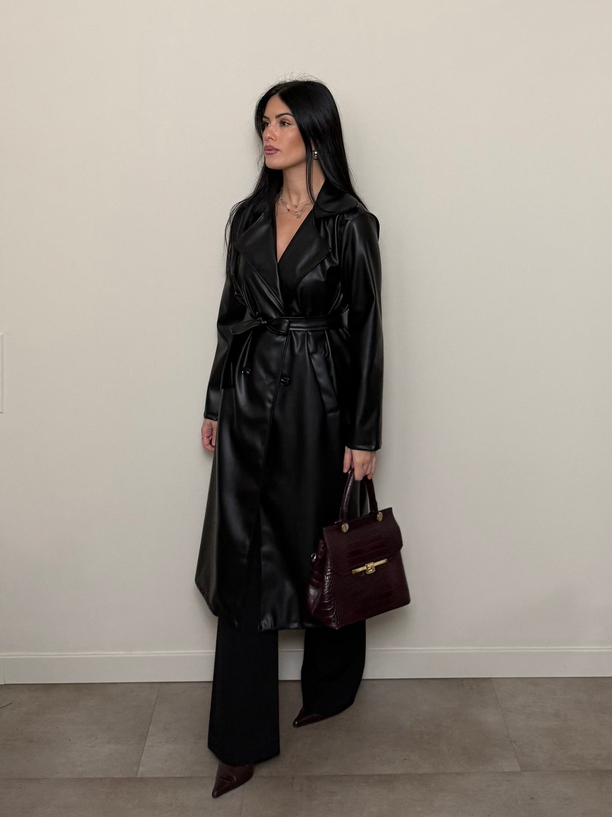 Trench lungo ecopelle nero