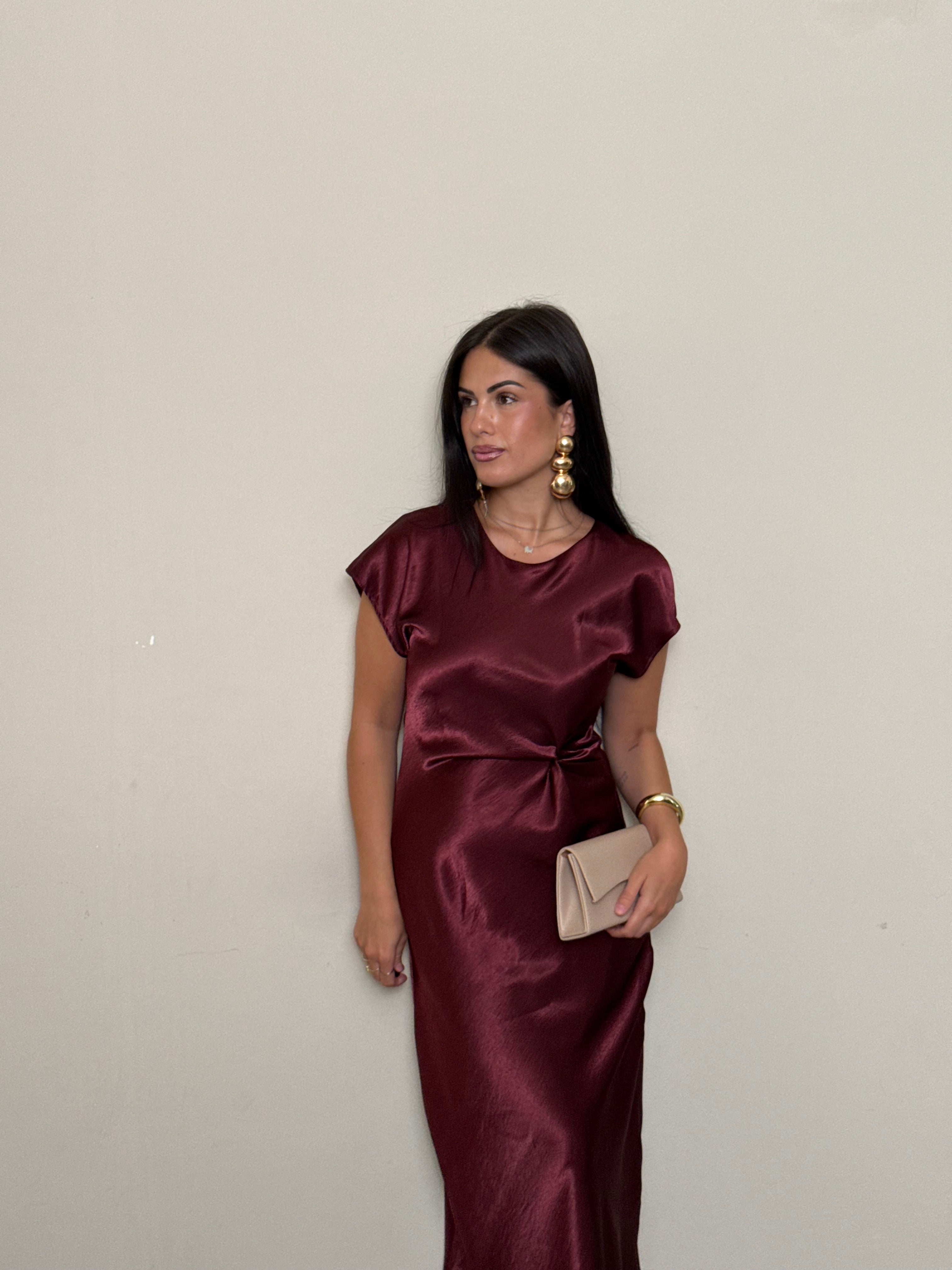 Abito satin nodo bordeaux