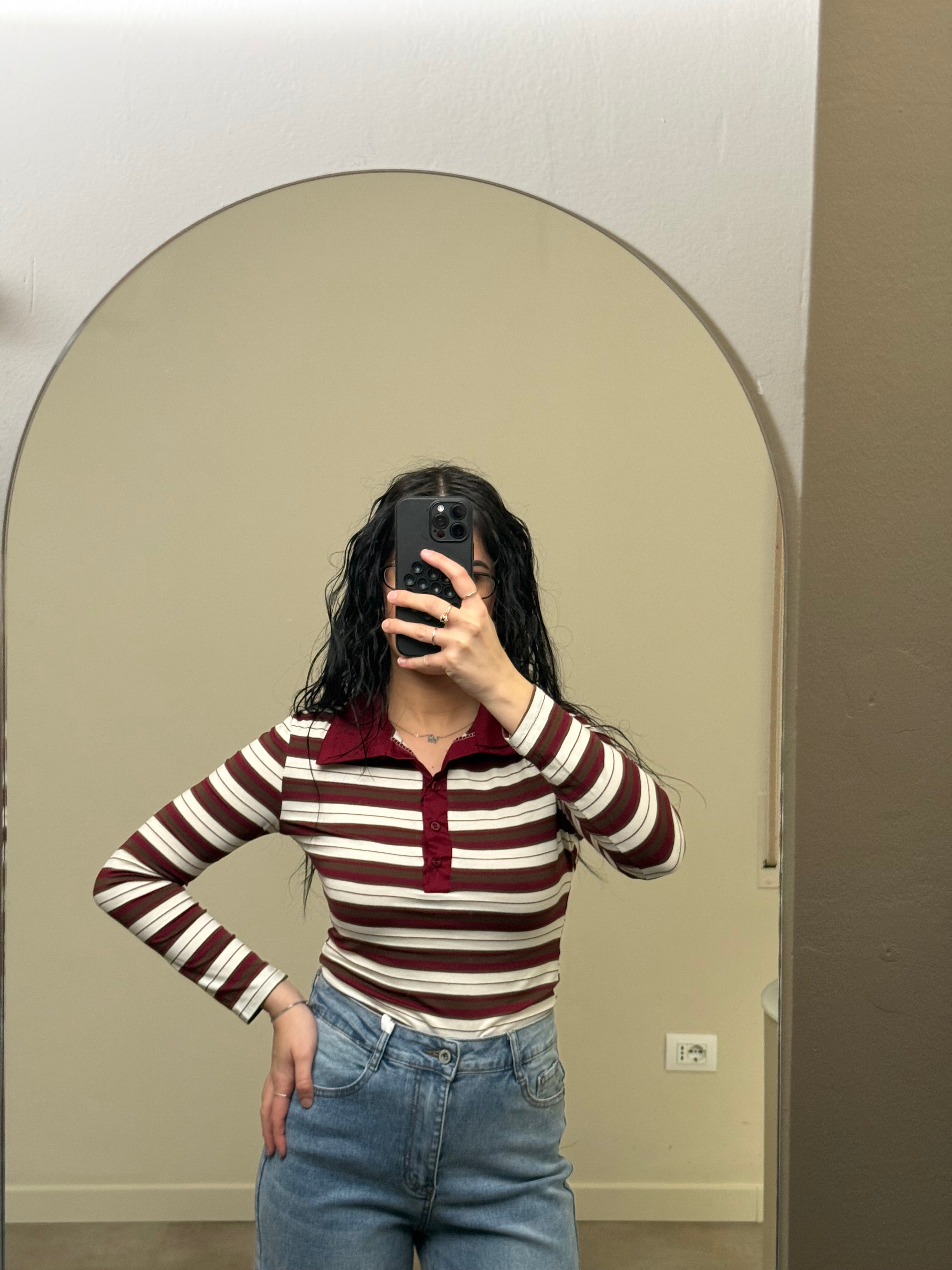 Body a righe bordeaux e cioccolato