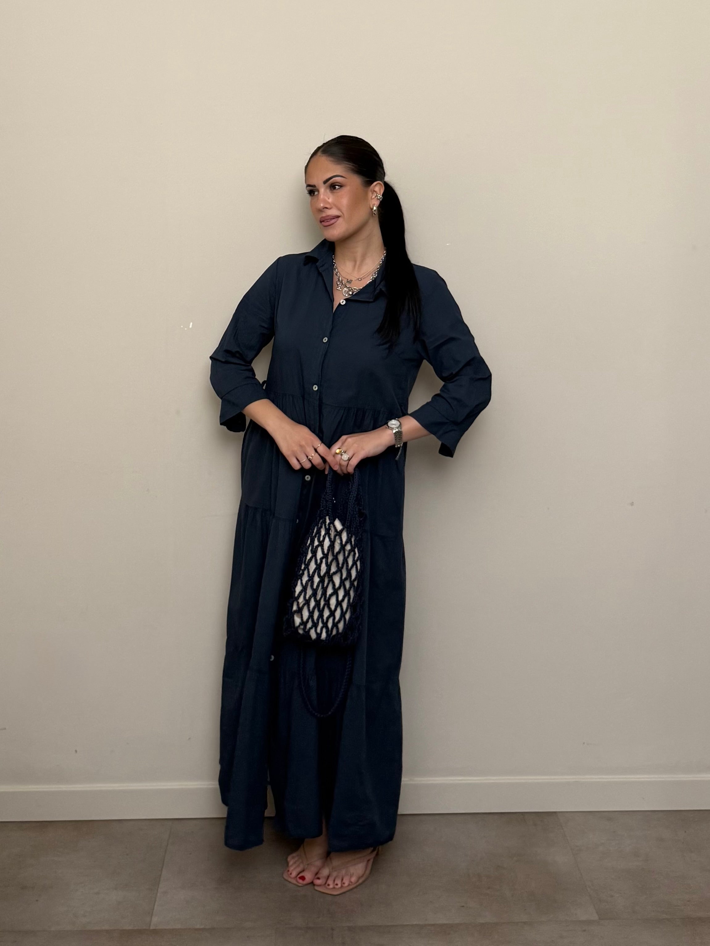 Abito cotone lungo blu