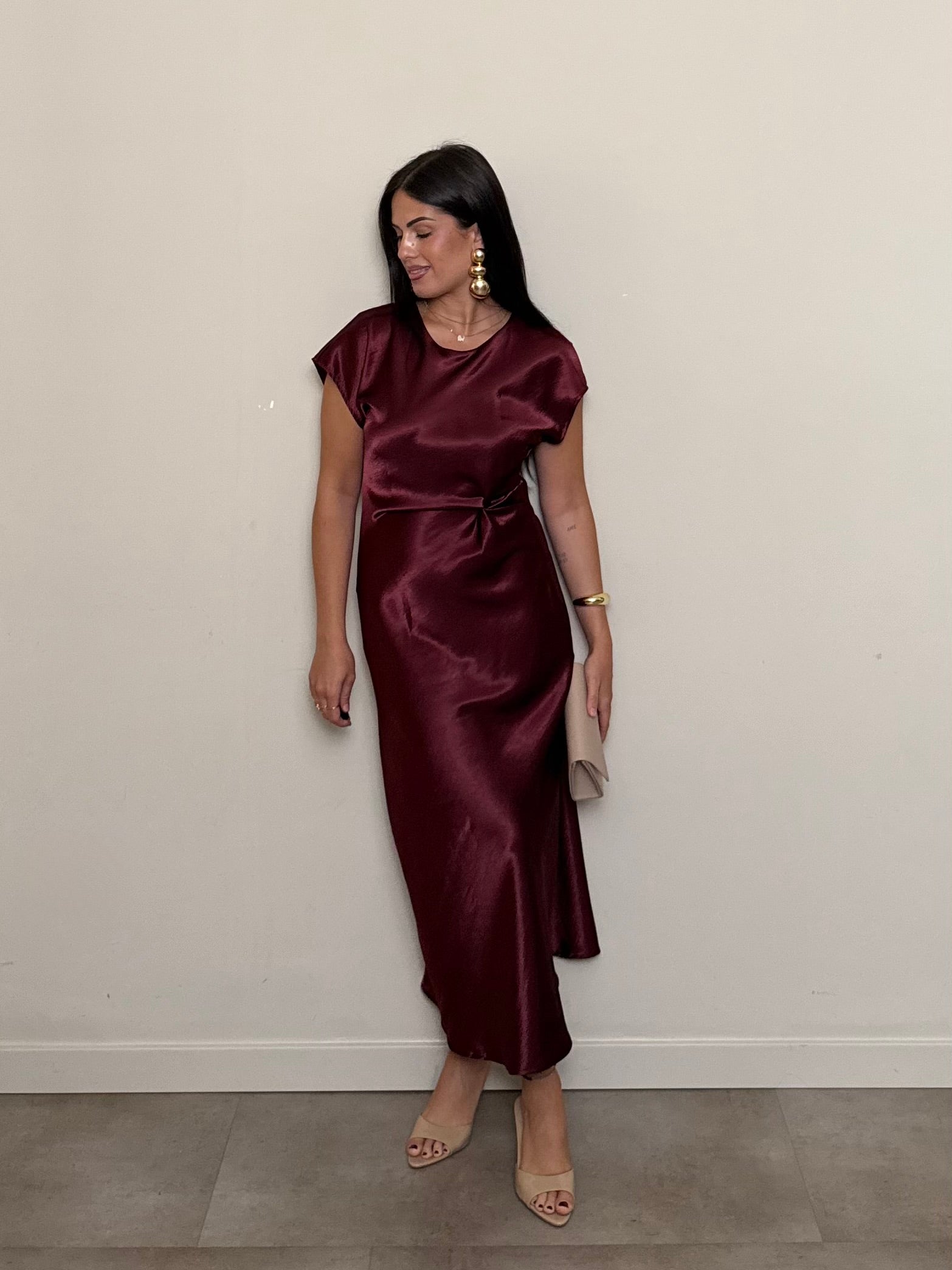 Abito satin nodo bordeaux