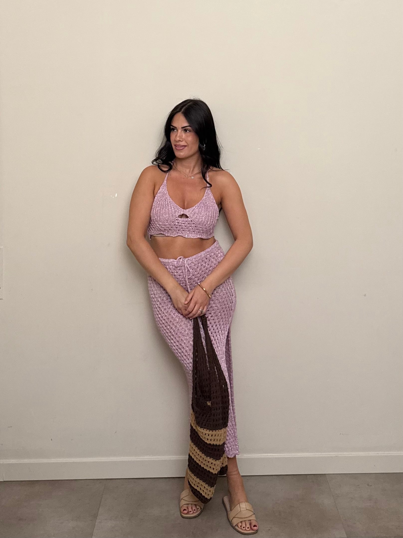 Coordinato top e filo rosa freddo
