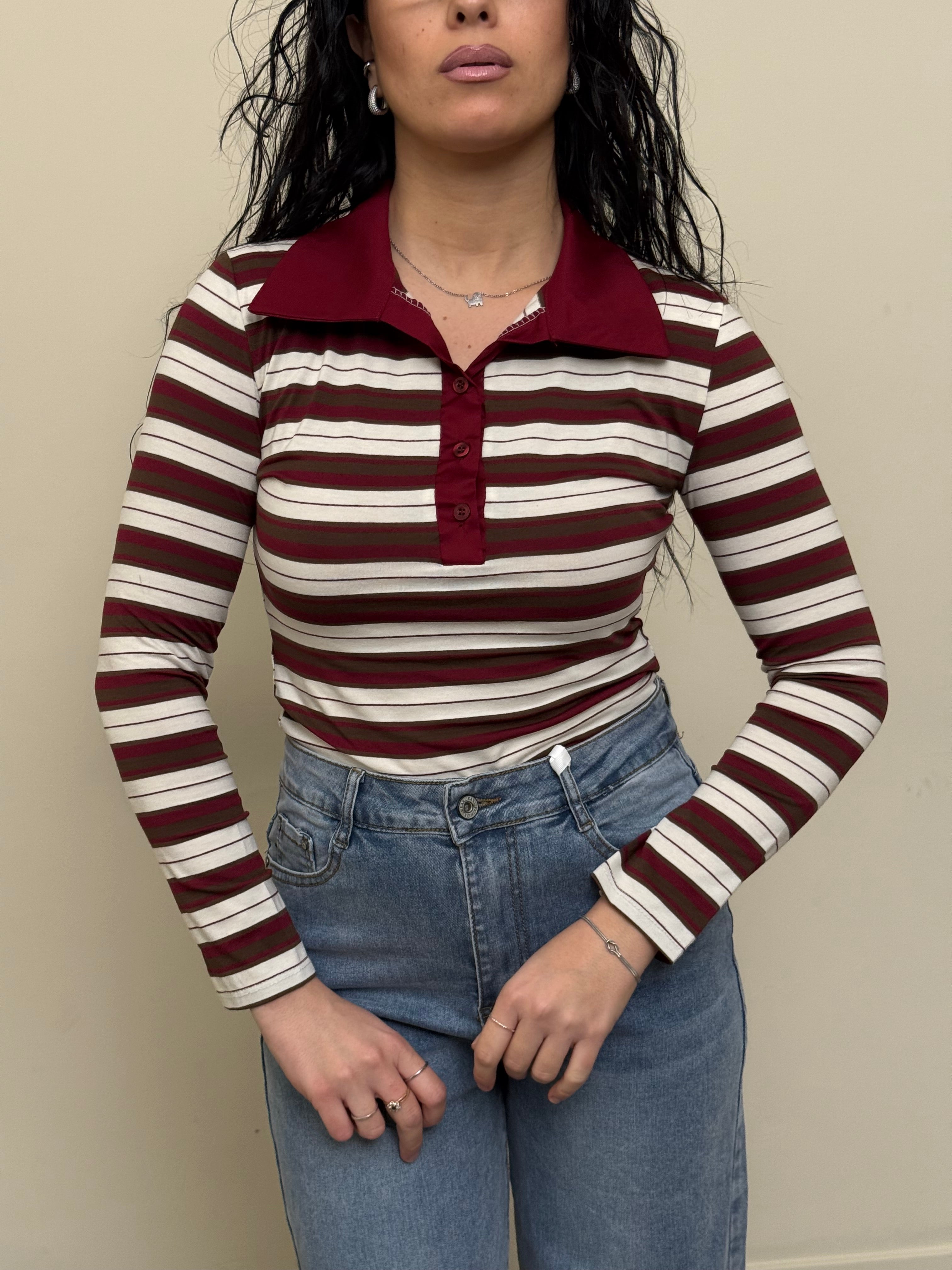 Body a righe bordeaux e cioccolato