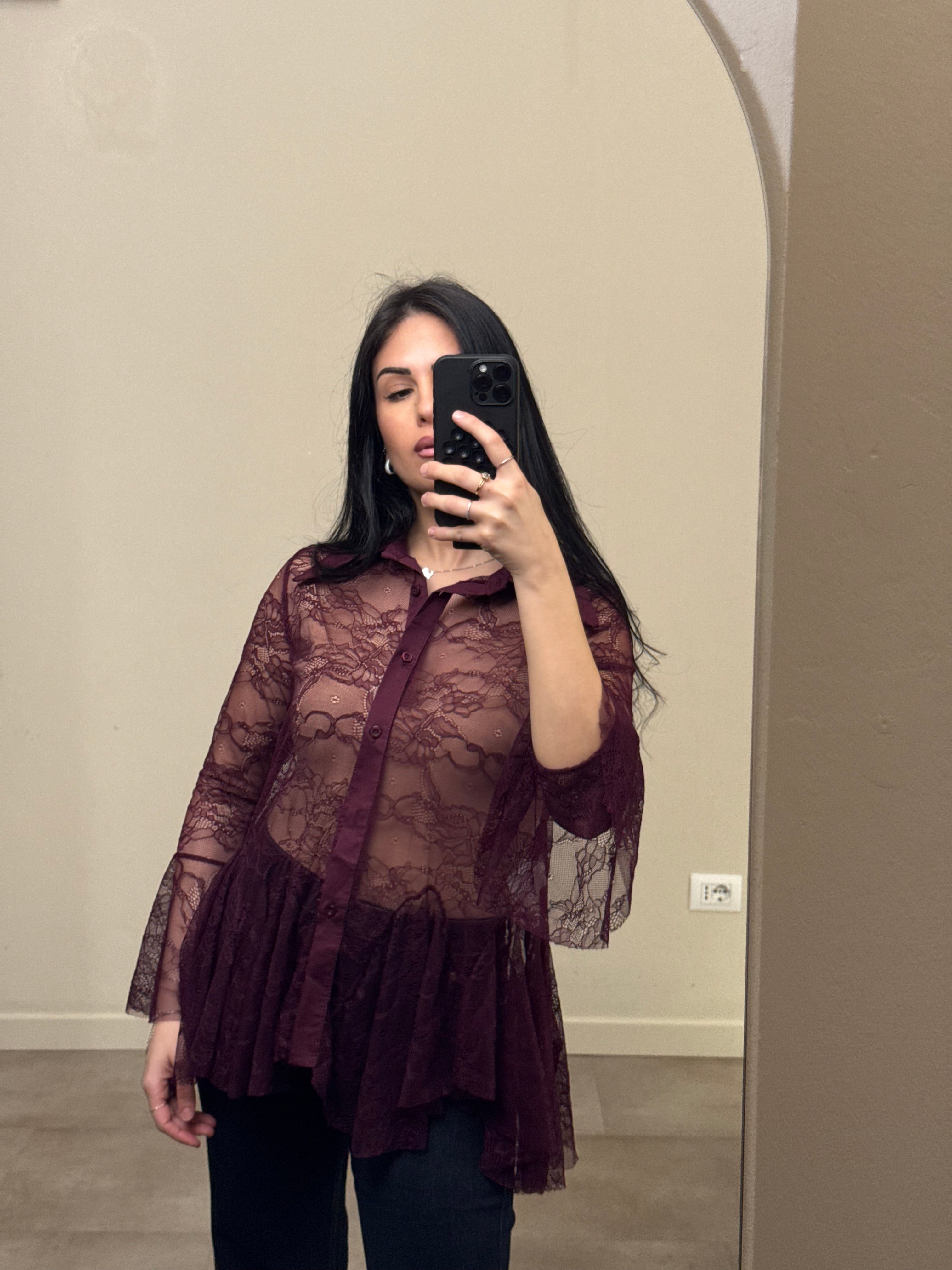 Camicia di pizzo bordeaux