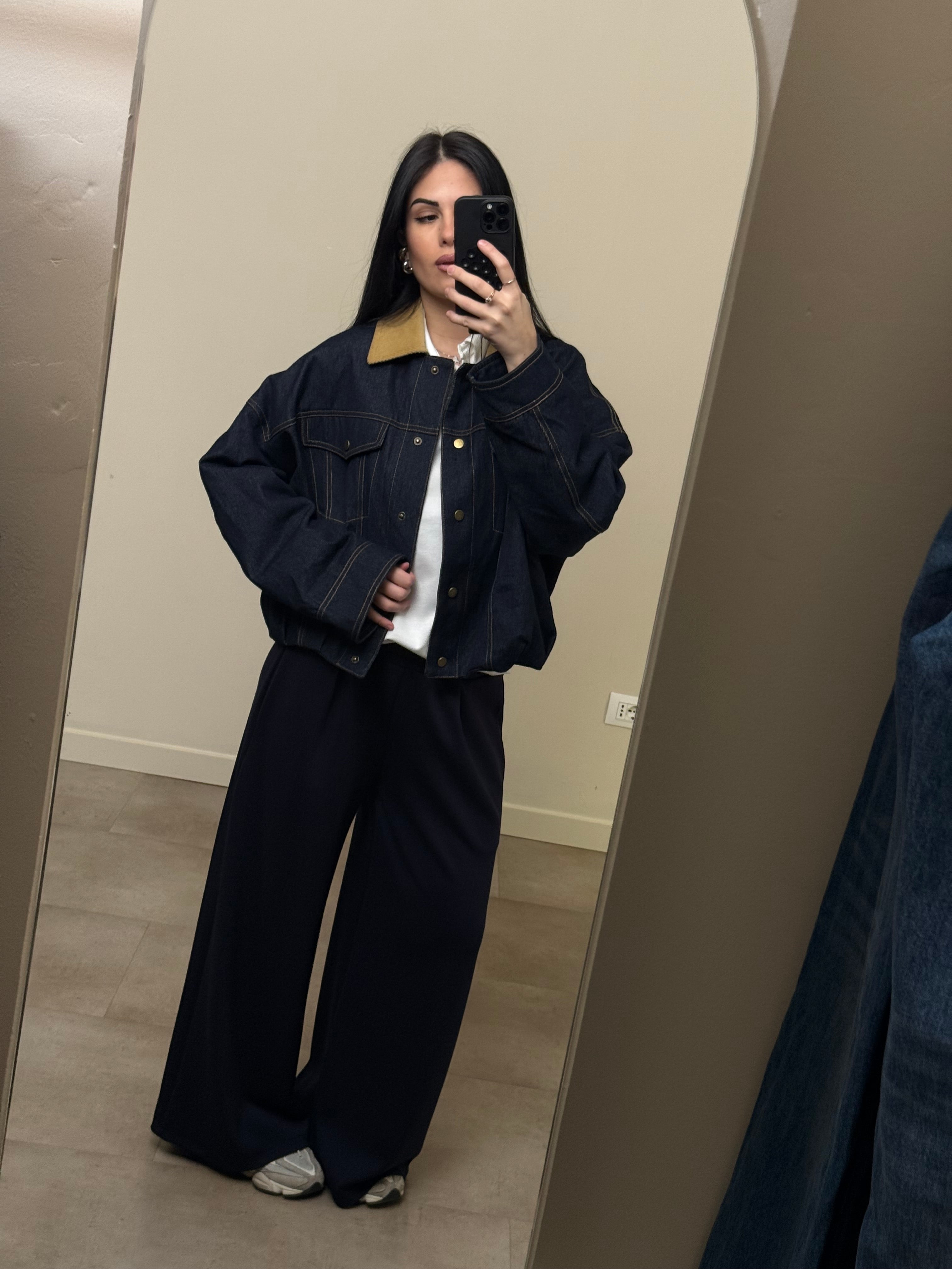 Giacca jeans colletto beige