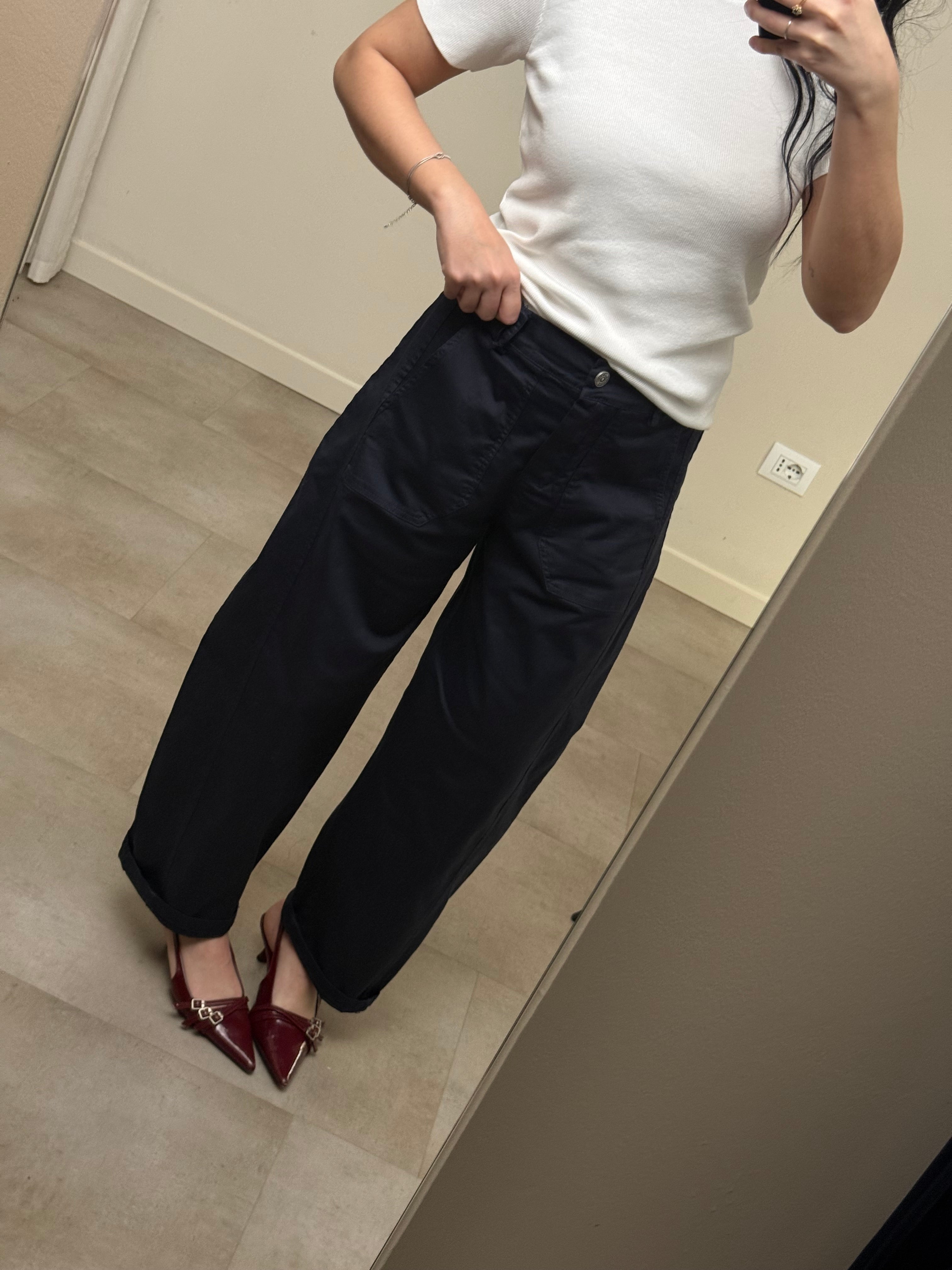 Pantalone cotone baggy blu