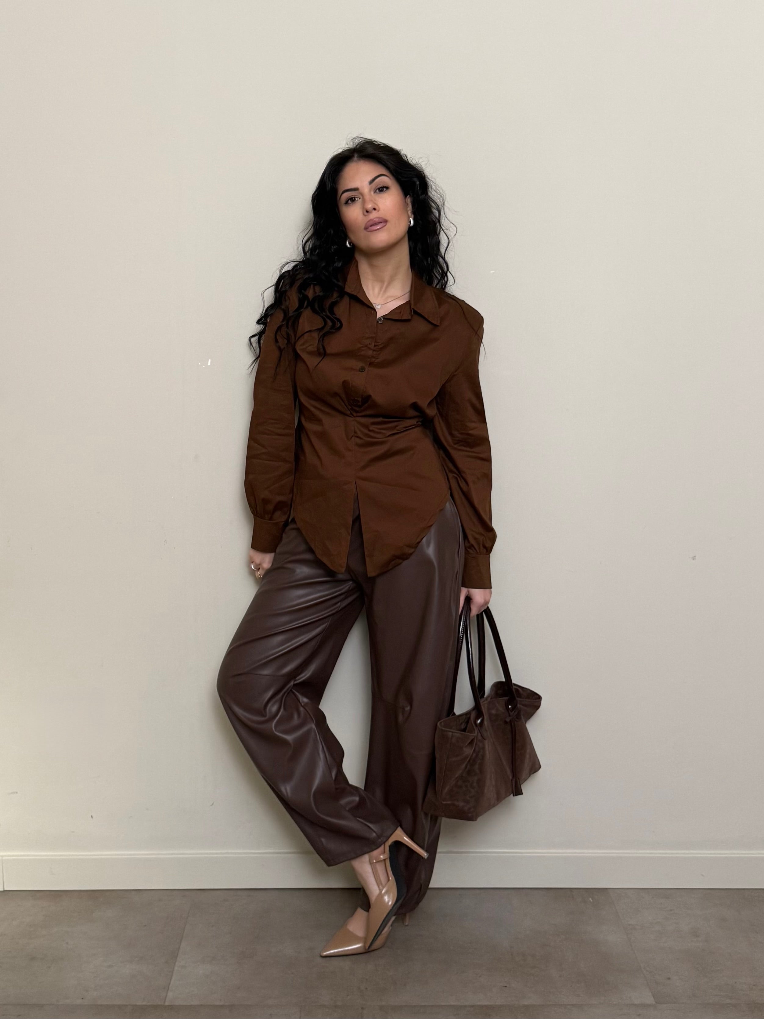 Pantalone baggy ecopelle cioccolato