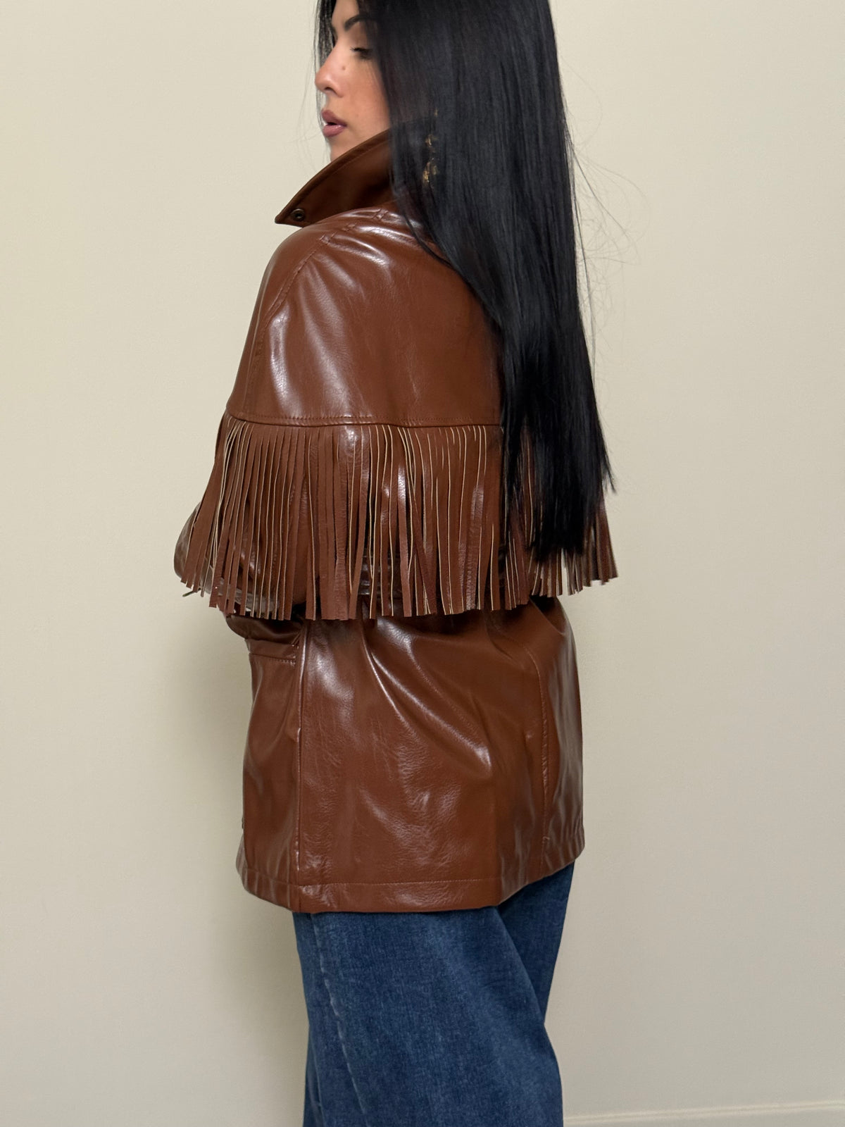 Trench frange cuoio