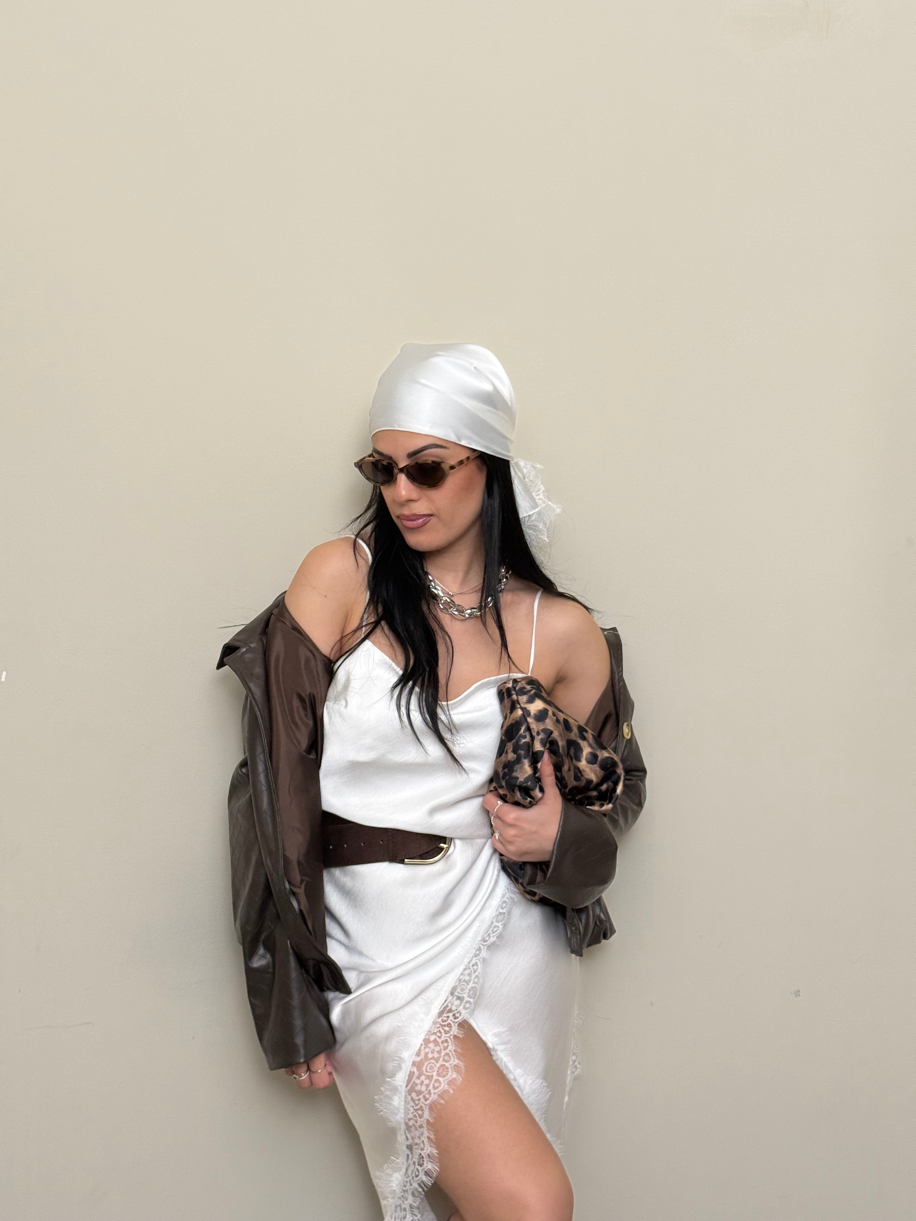 Mini dress pizzo satinato bianco freddo