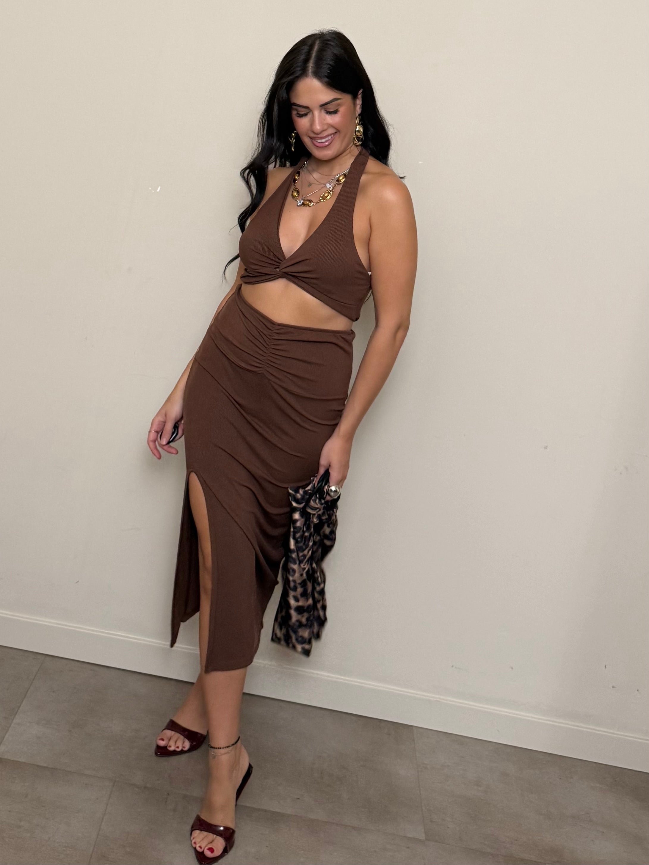 Coordinato top e gonna cioccolato