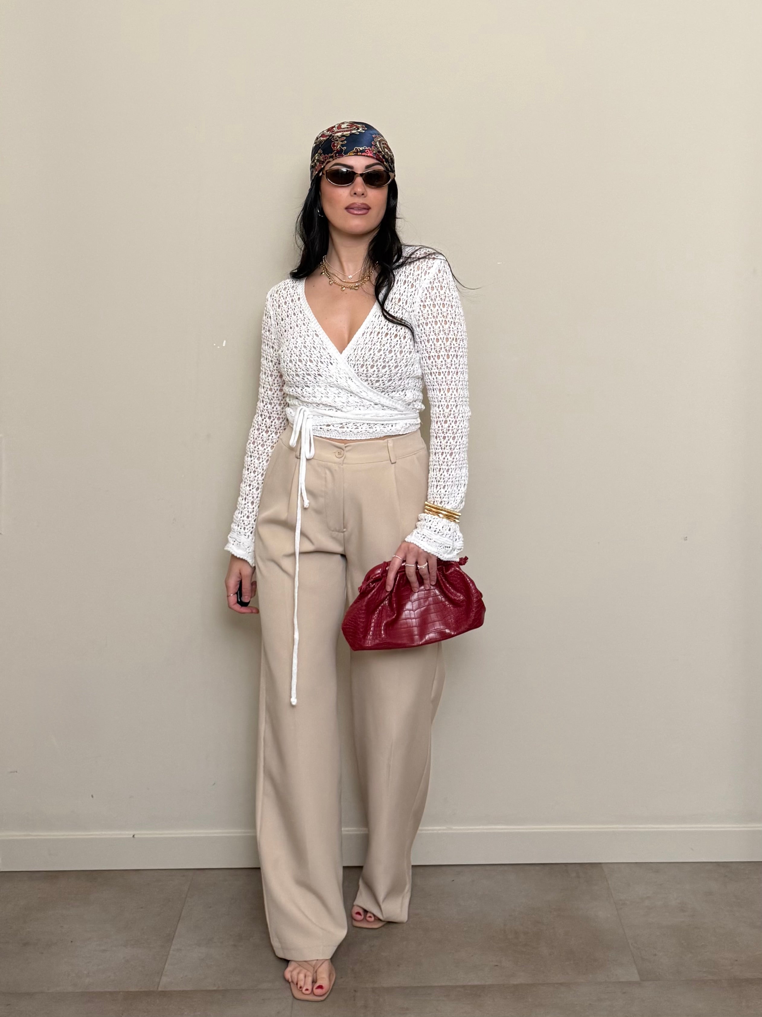 Pantalone palazzo basic beige
