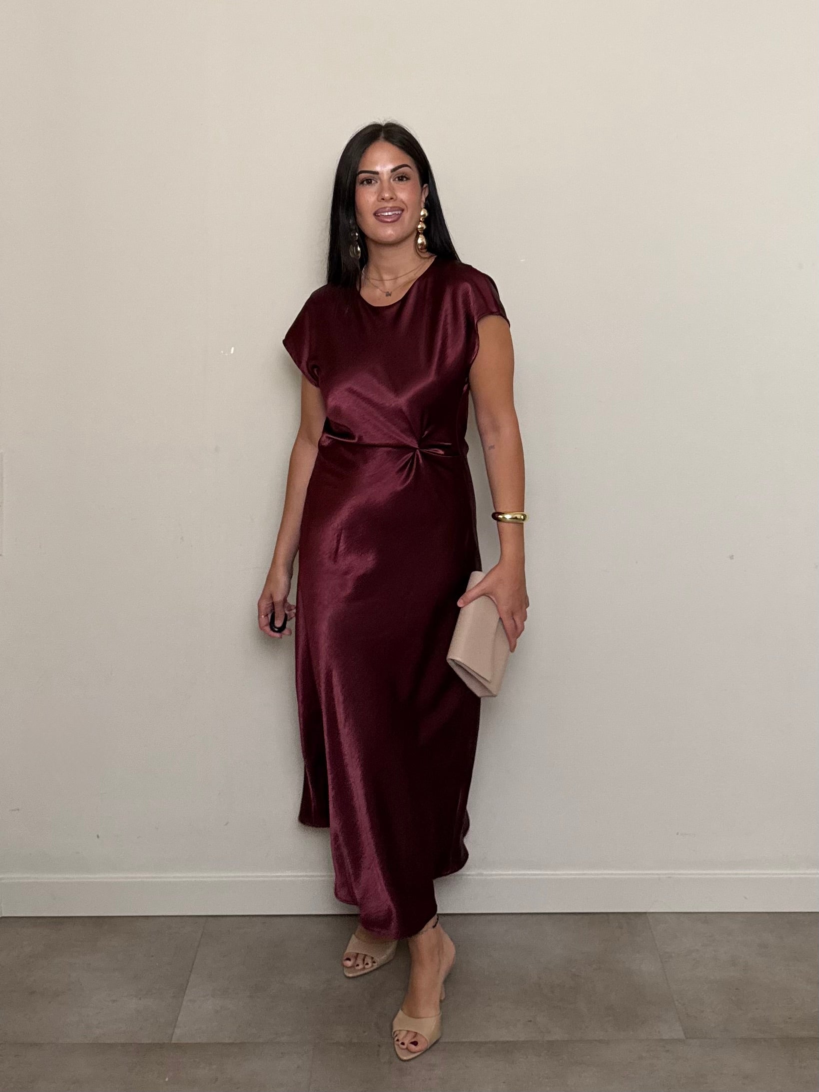 Abito satin nodo bordeaux