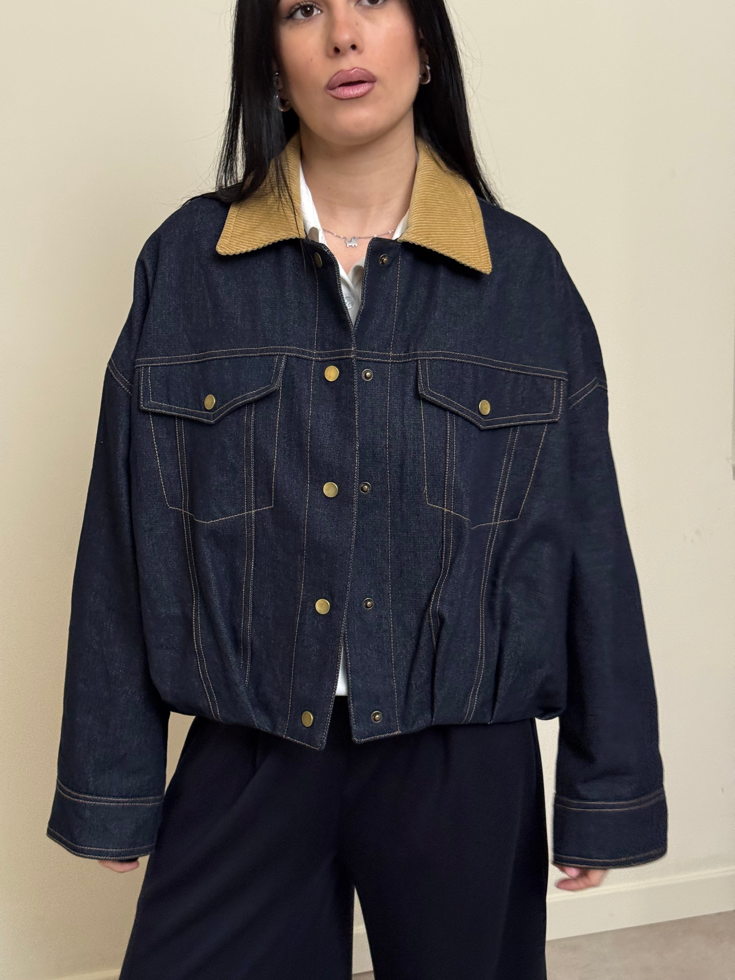 Giacca jeans colletto beige