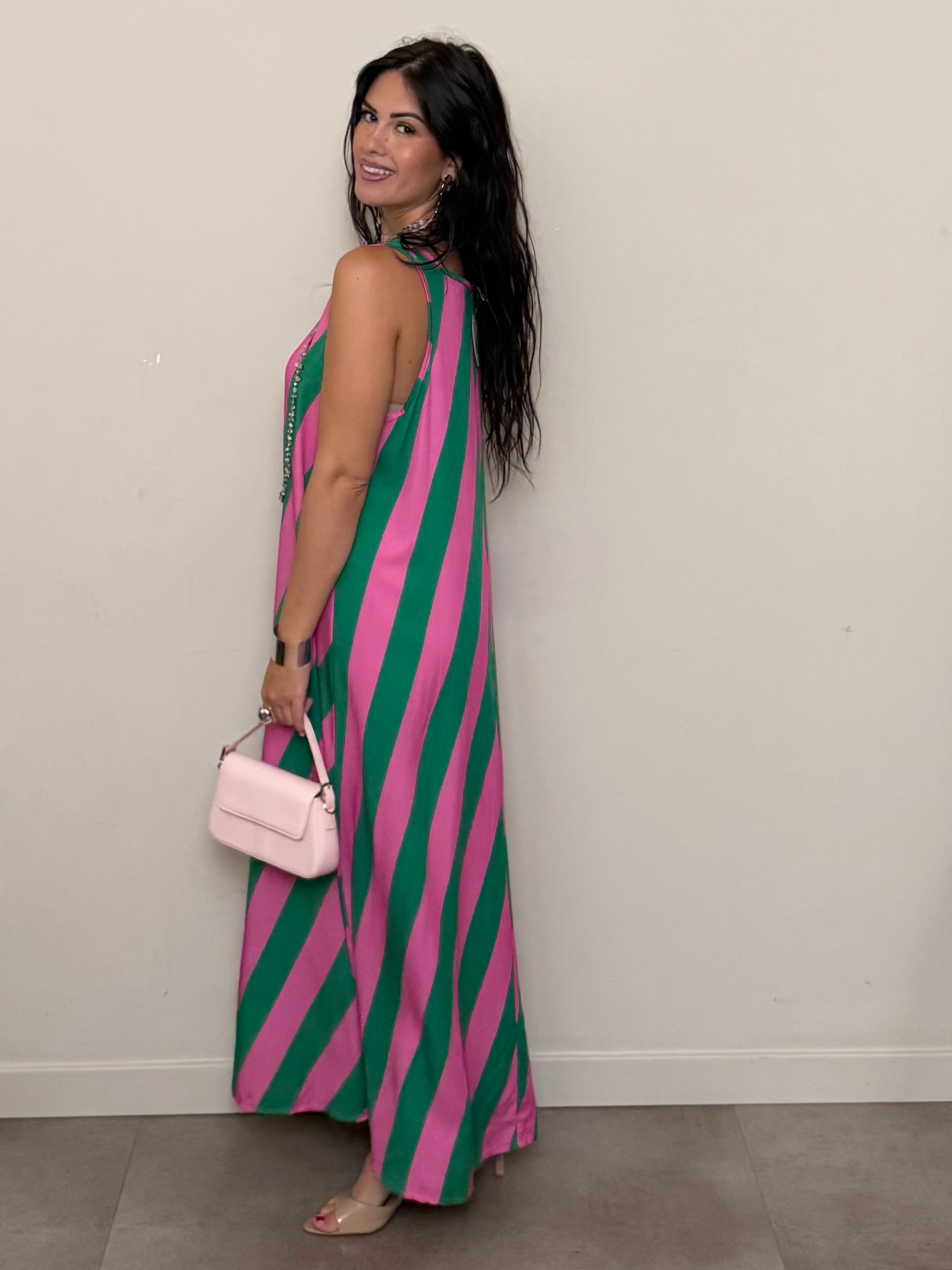 Abito a righe fucsia e verde