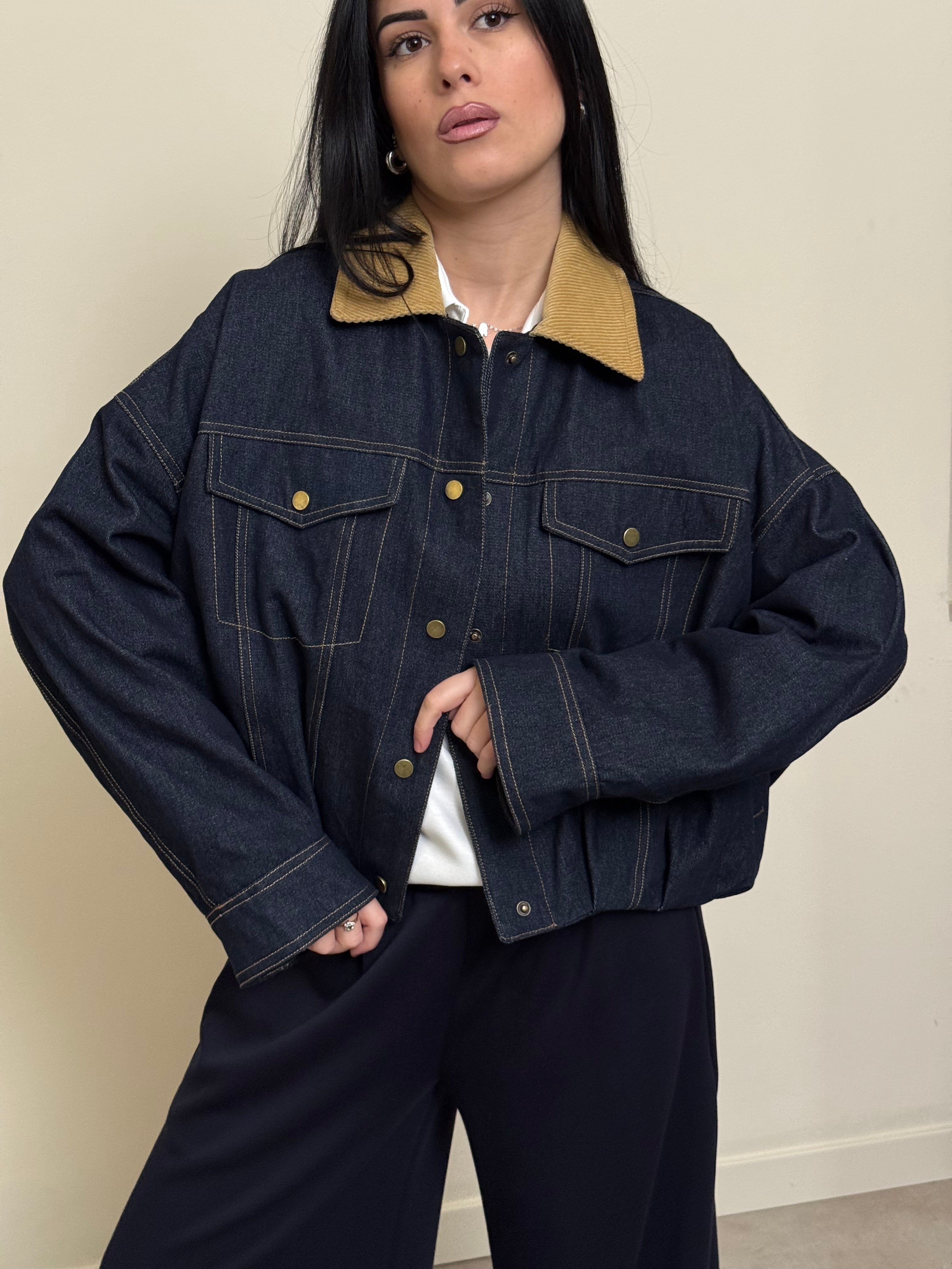 Giacca jeans colletto beige