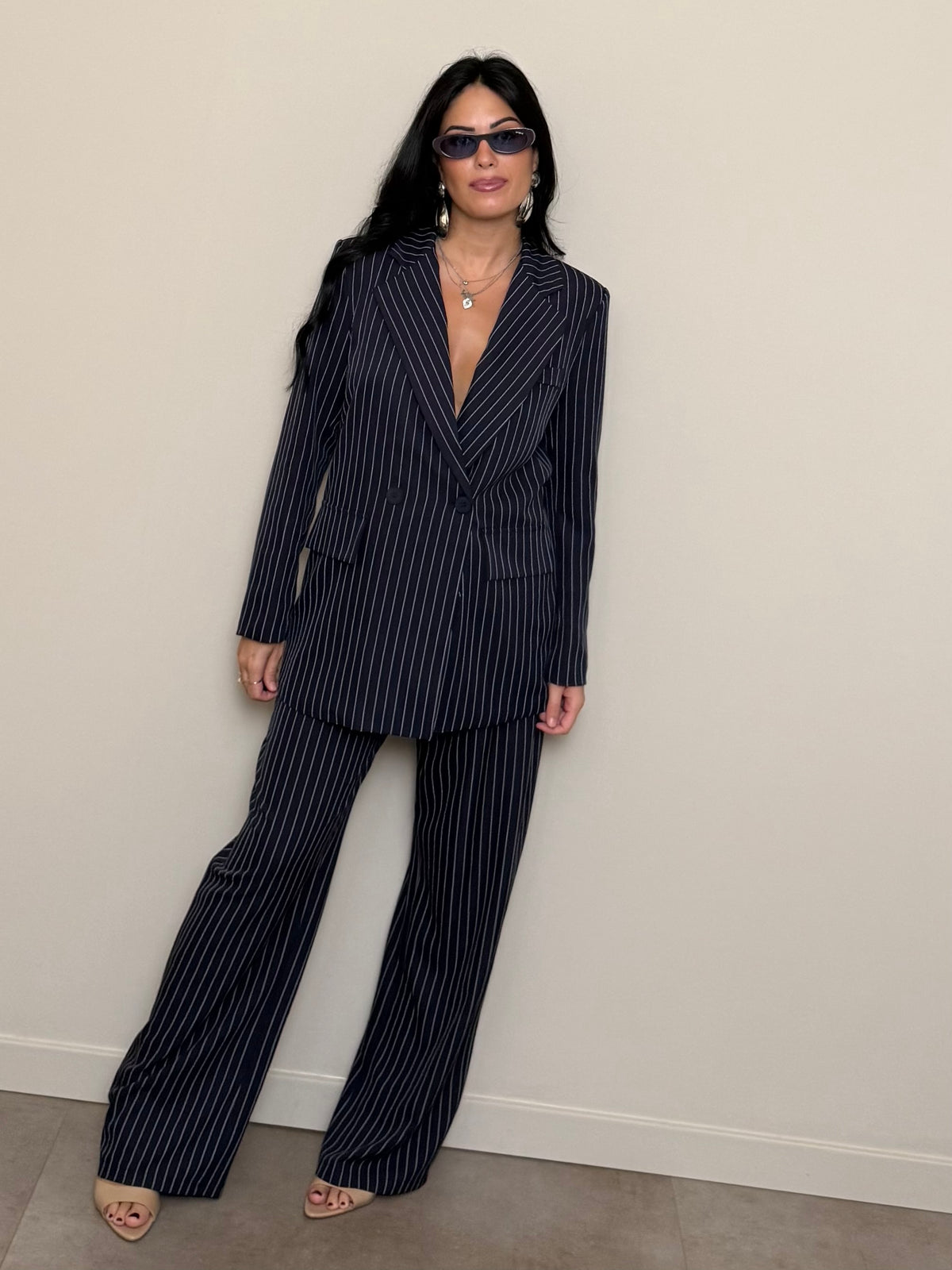 Tailleur gessato blu