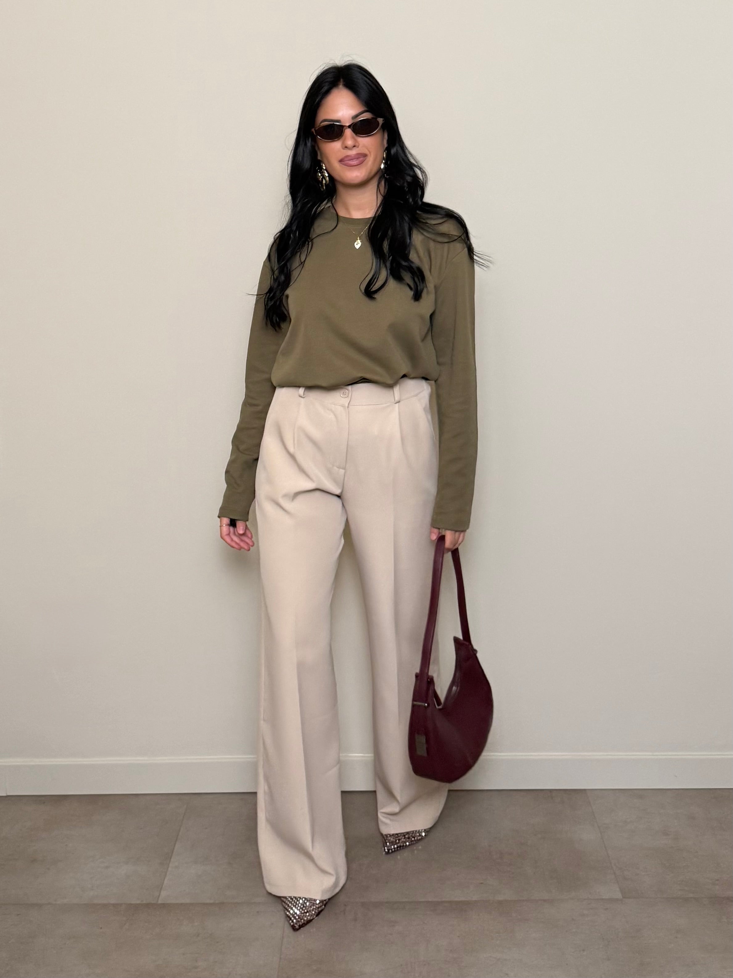 Pantalone palazzo basic panna