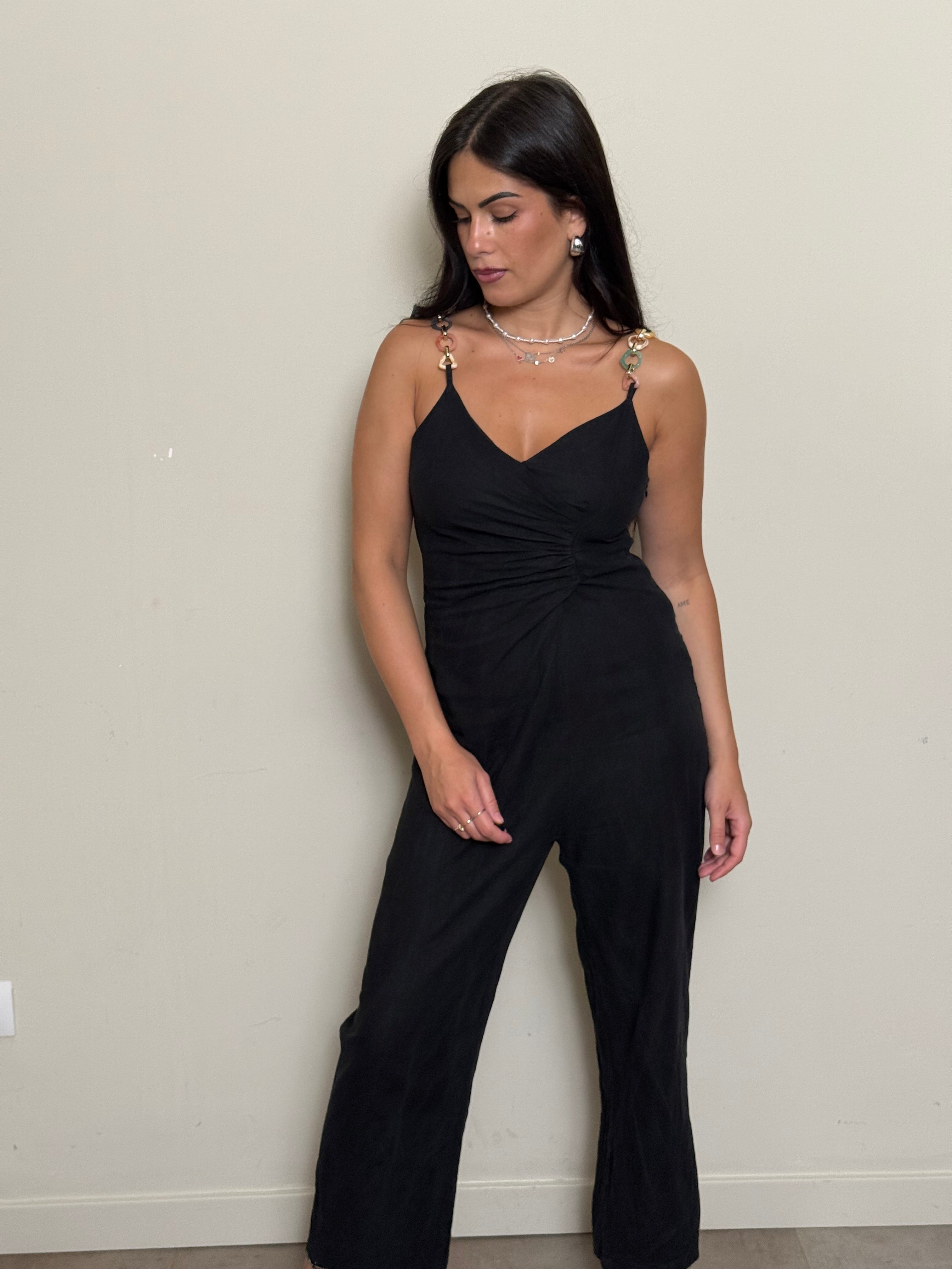 Jumpsuit lino e viscosa nero