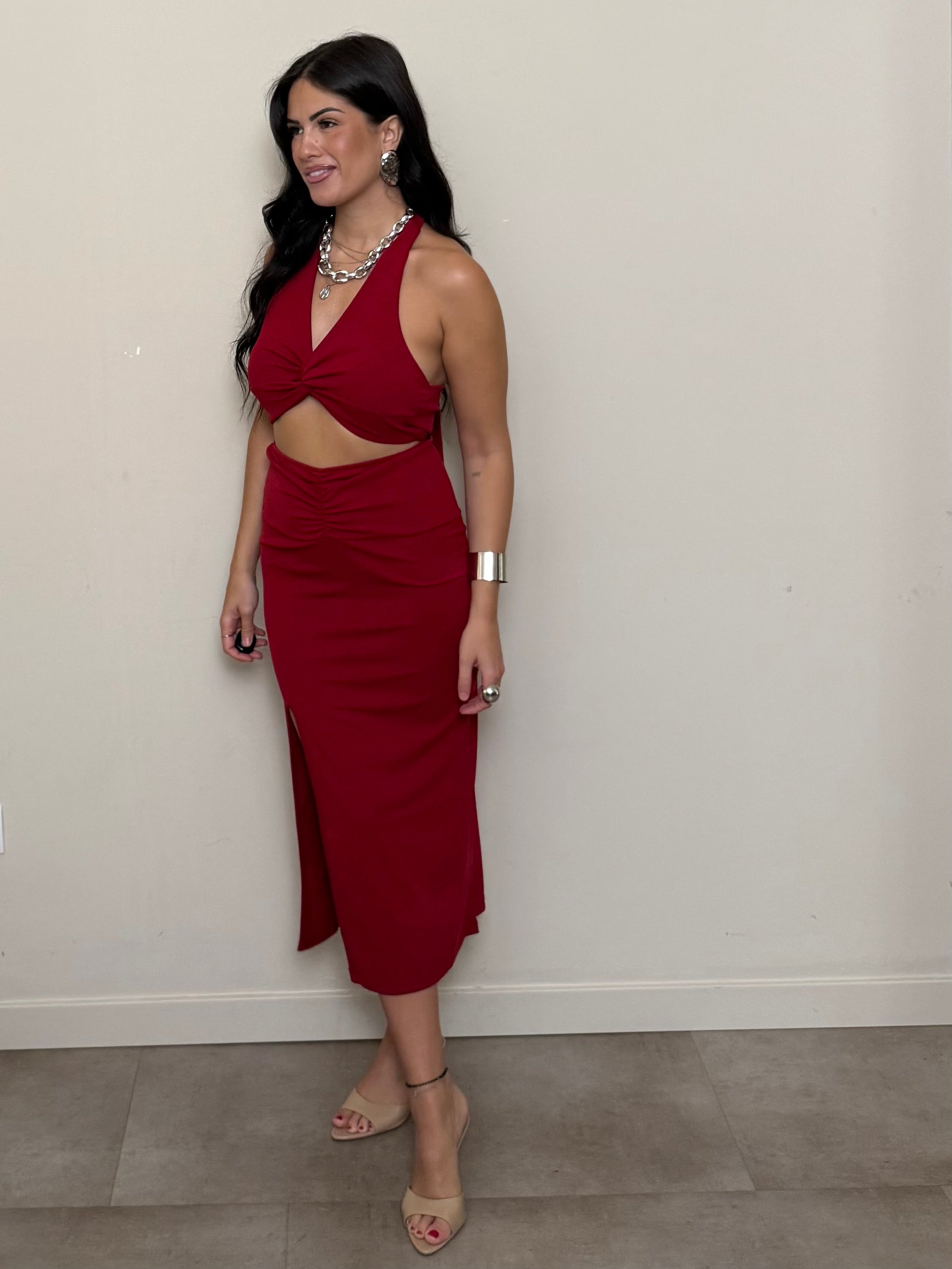 Coordinato top e gonna rosso freddo