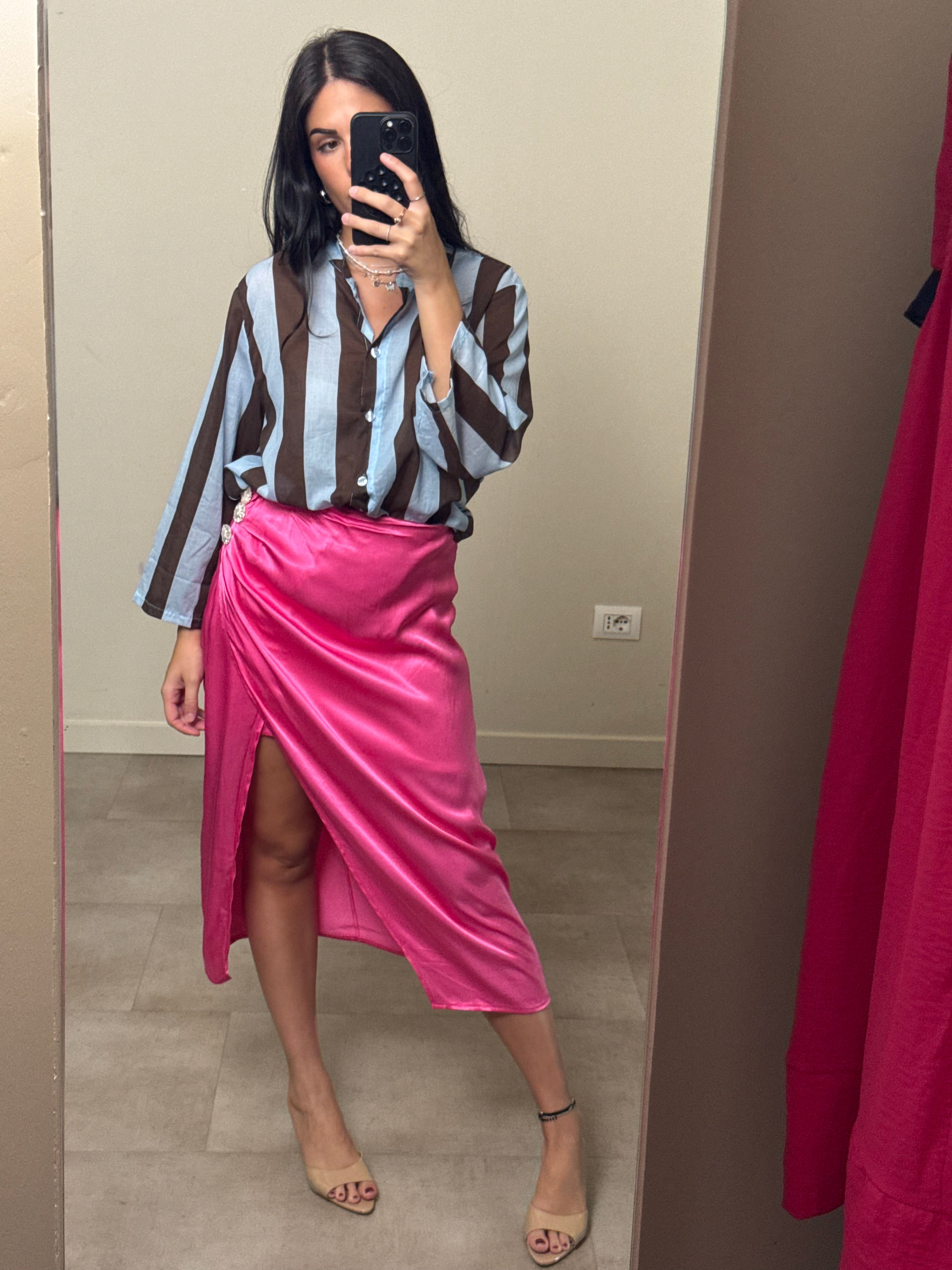 Gonna midi satinata fucsia Lumina
