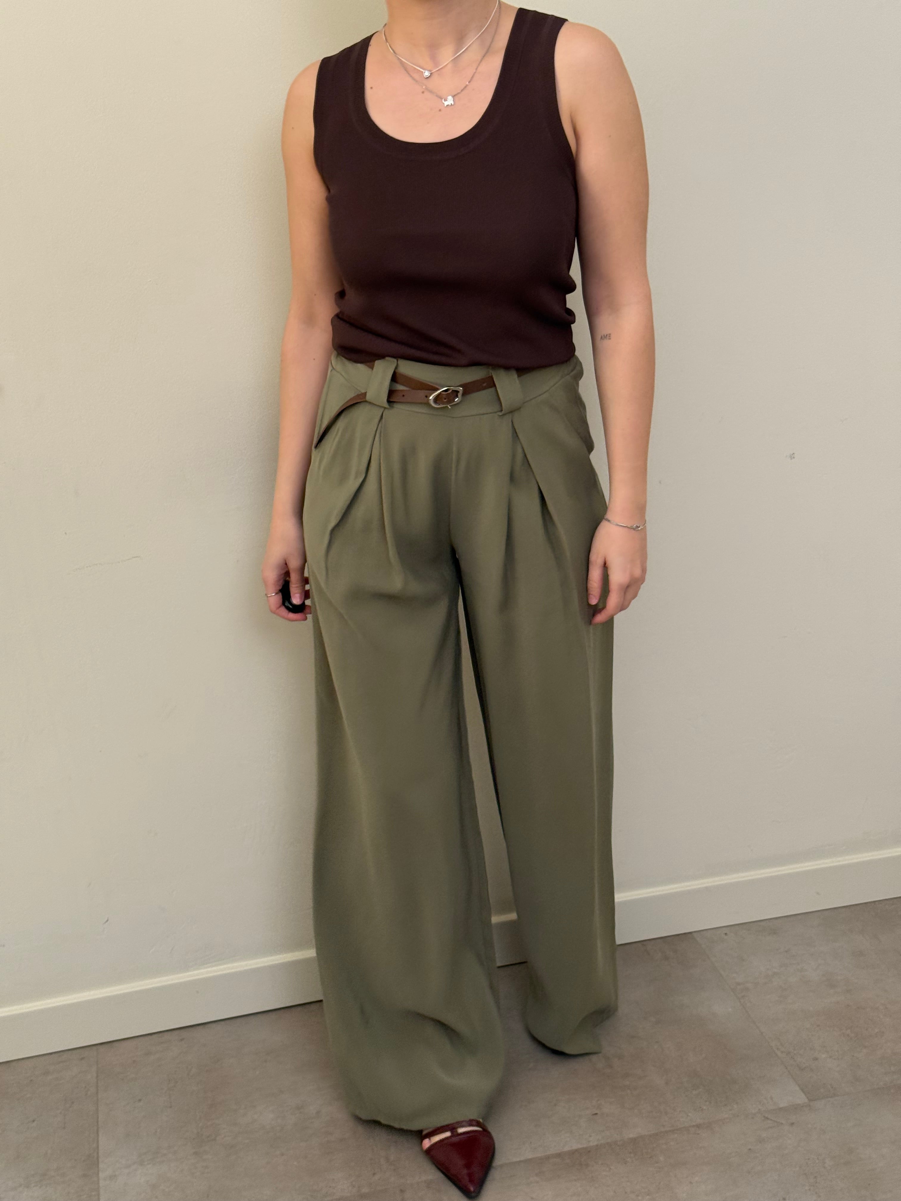 Pantalone viscosa verde oliva