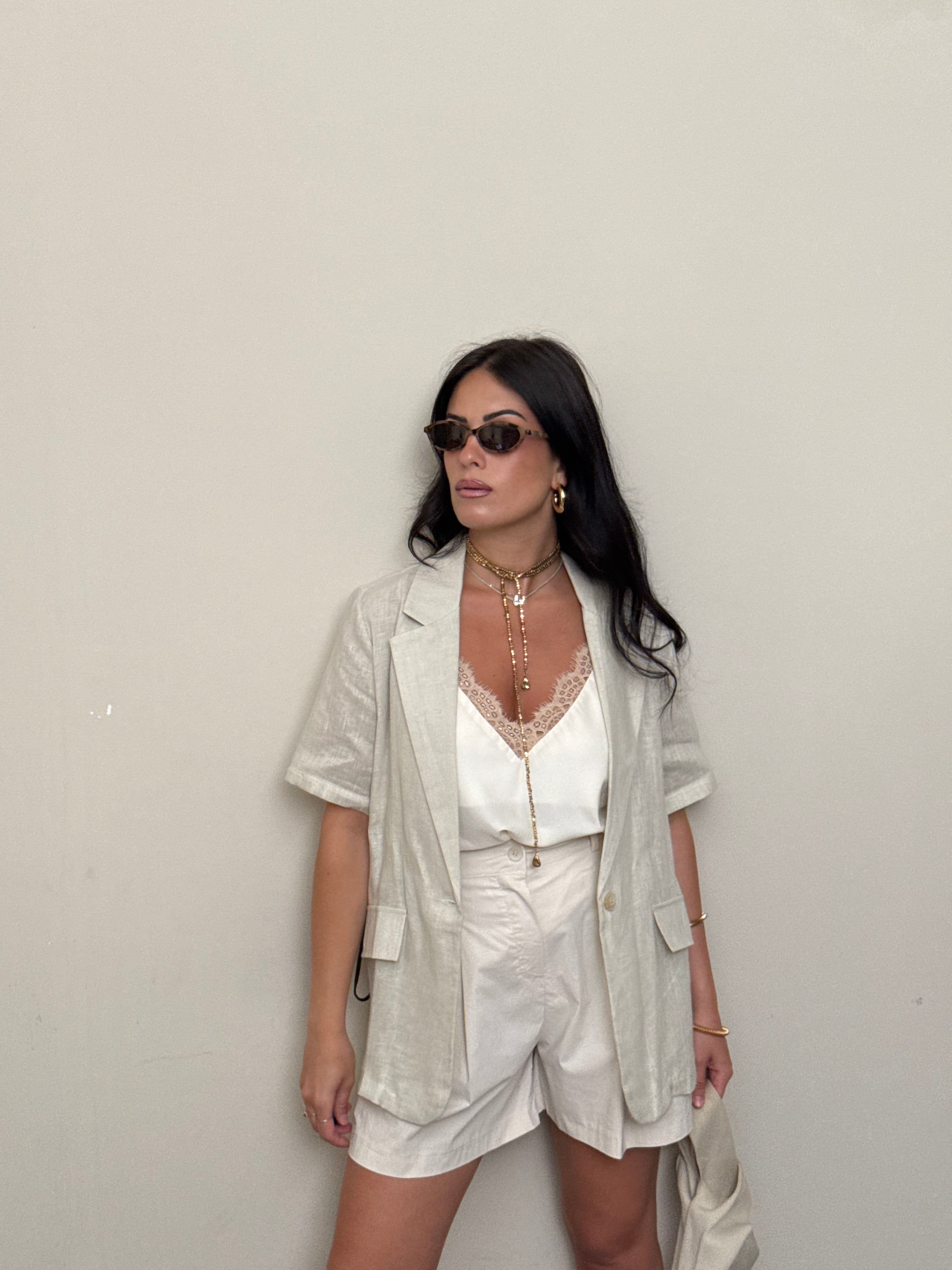 Canotta satin pizzo avorio