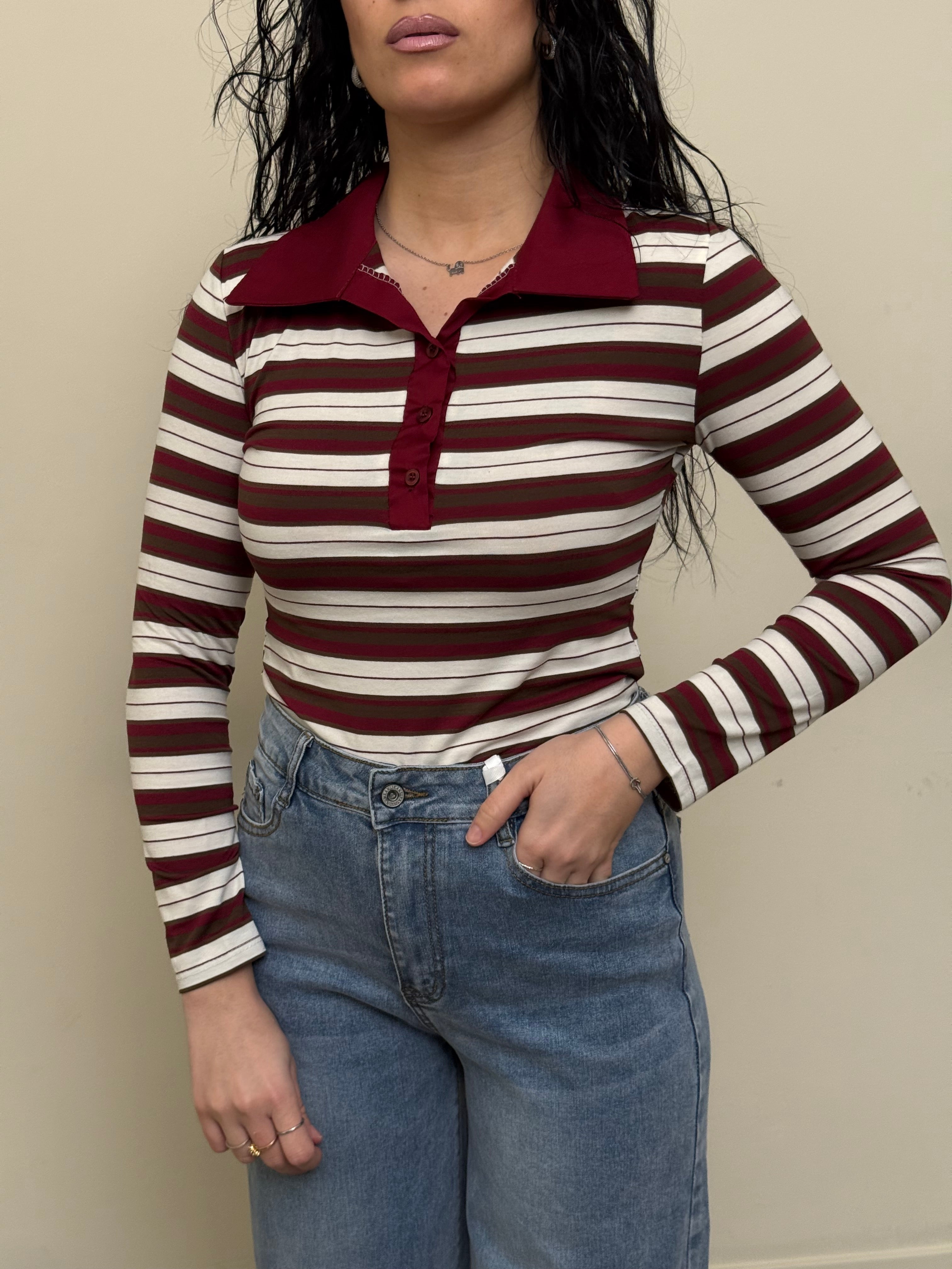 Body a righe bordeaux e cioccolato