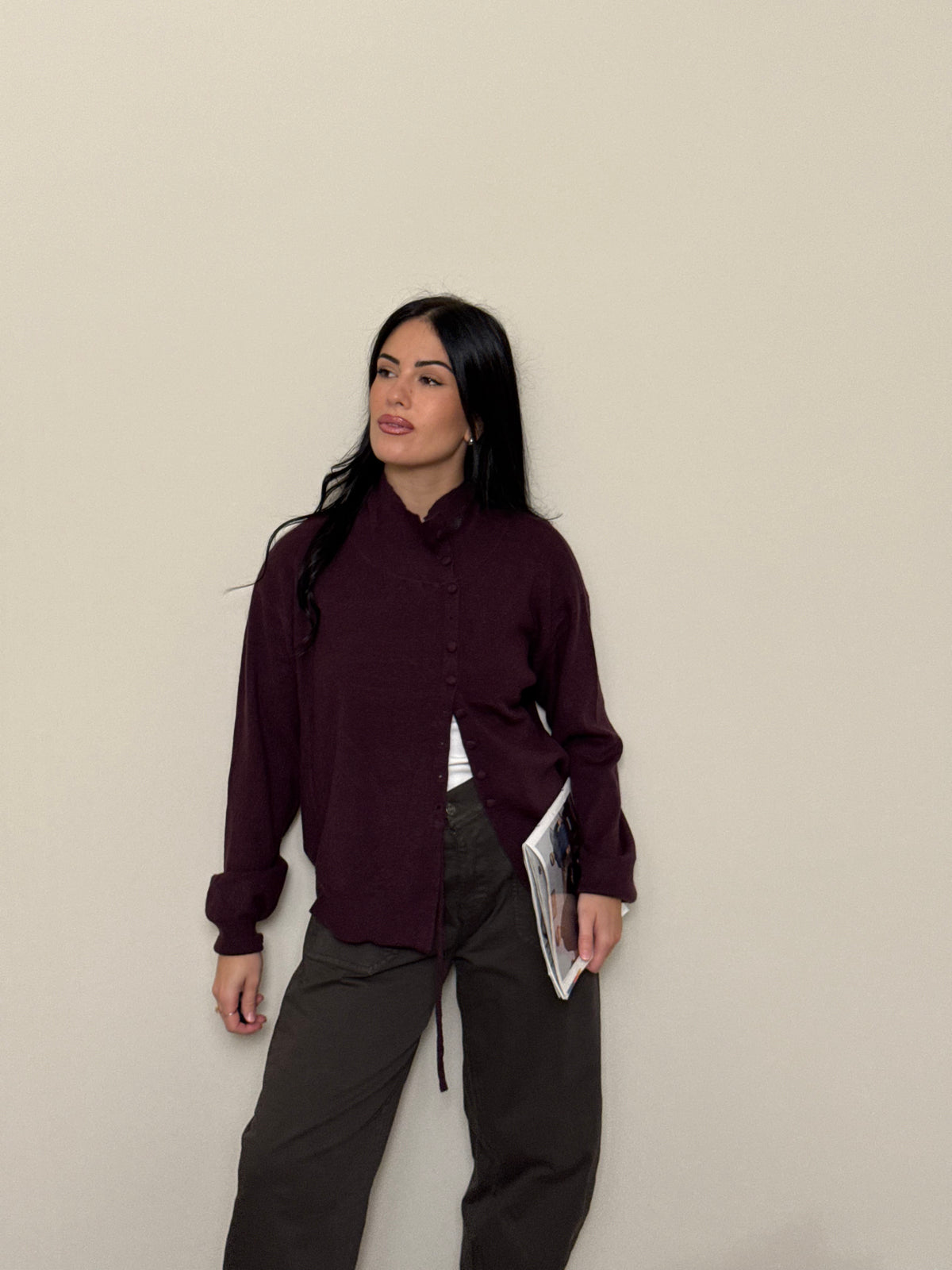 Cardigan bottoni vinaccia