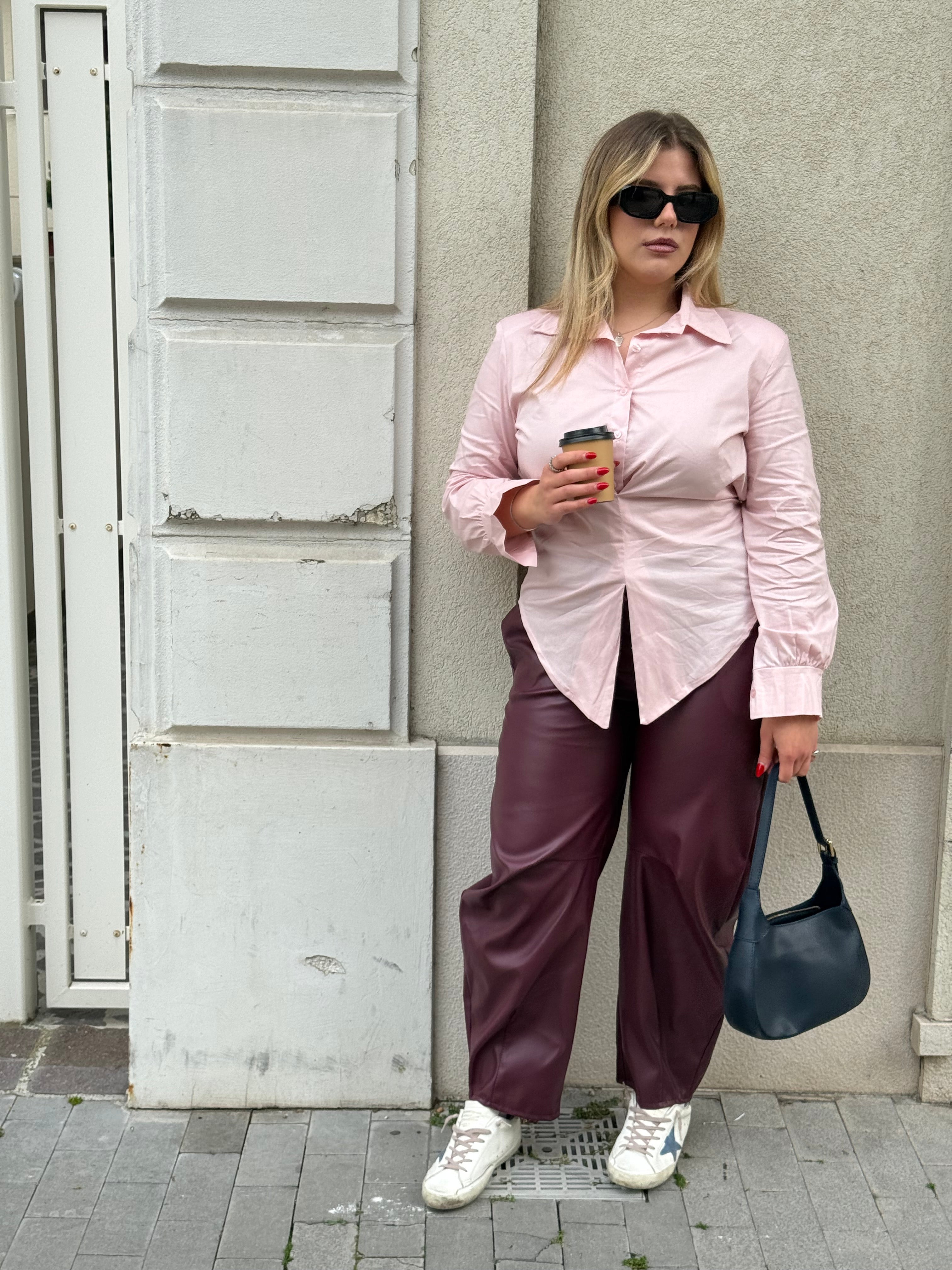 Pantalone ecopelle baggy bordeaux