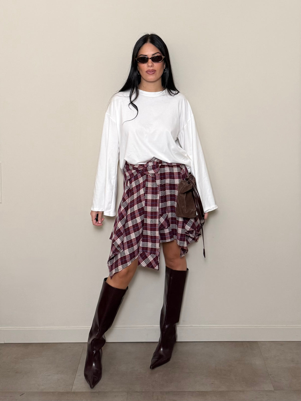 Mini gonna a quadri bordeaux