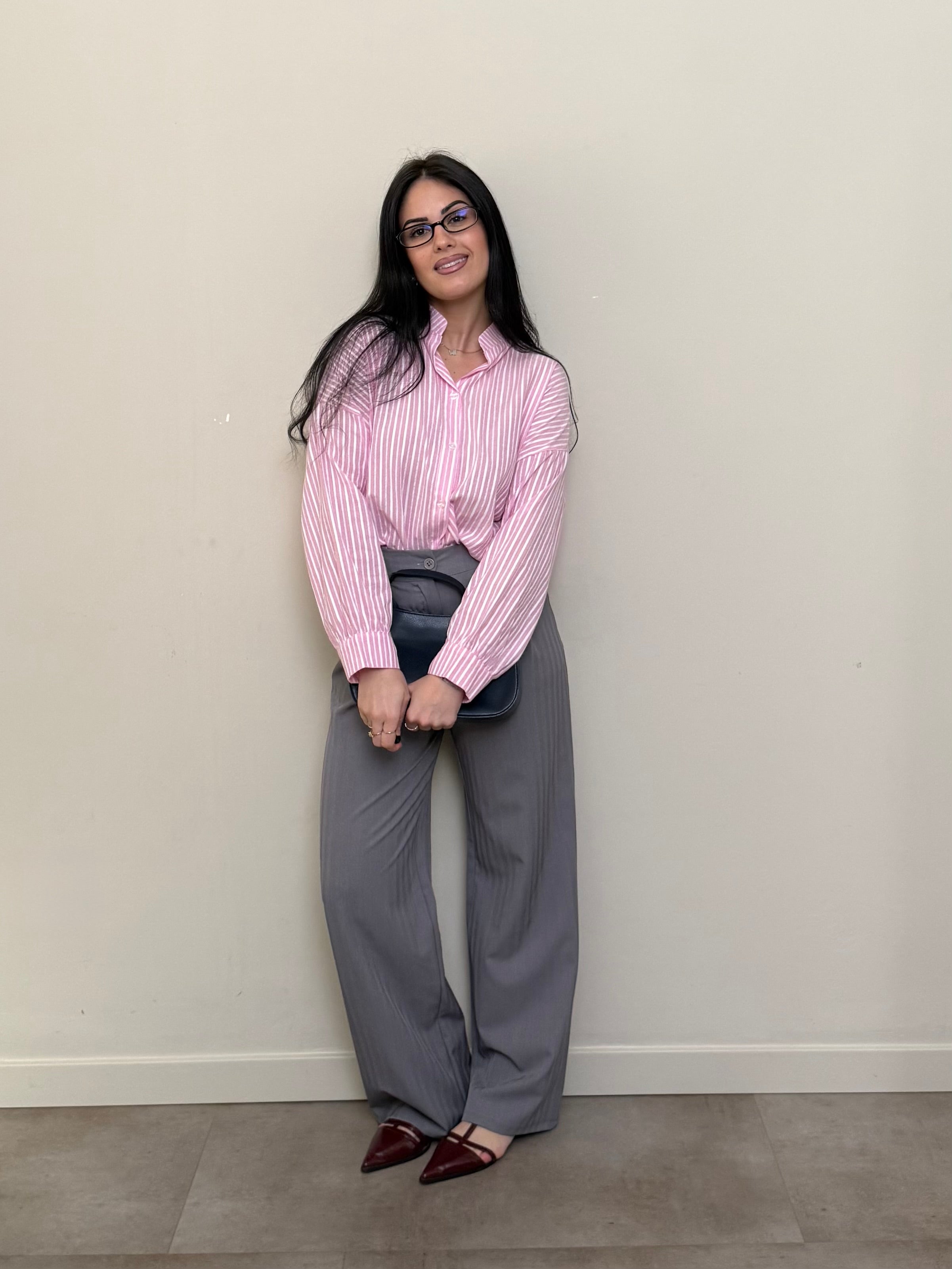 Camicia a righe 100% cotone rosa freddo