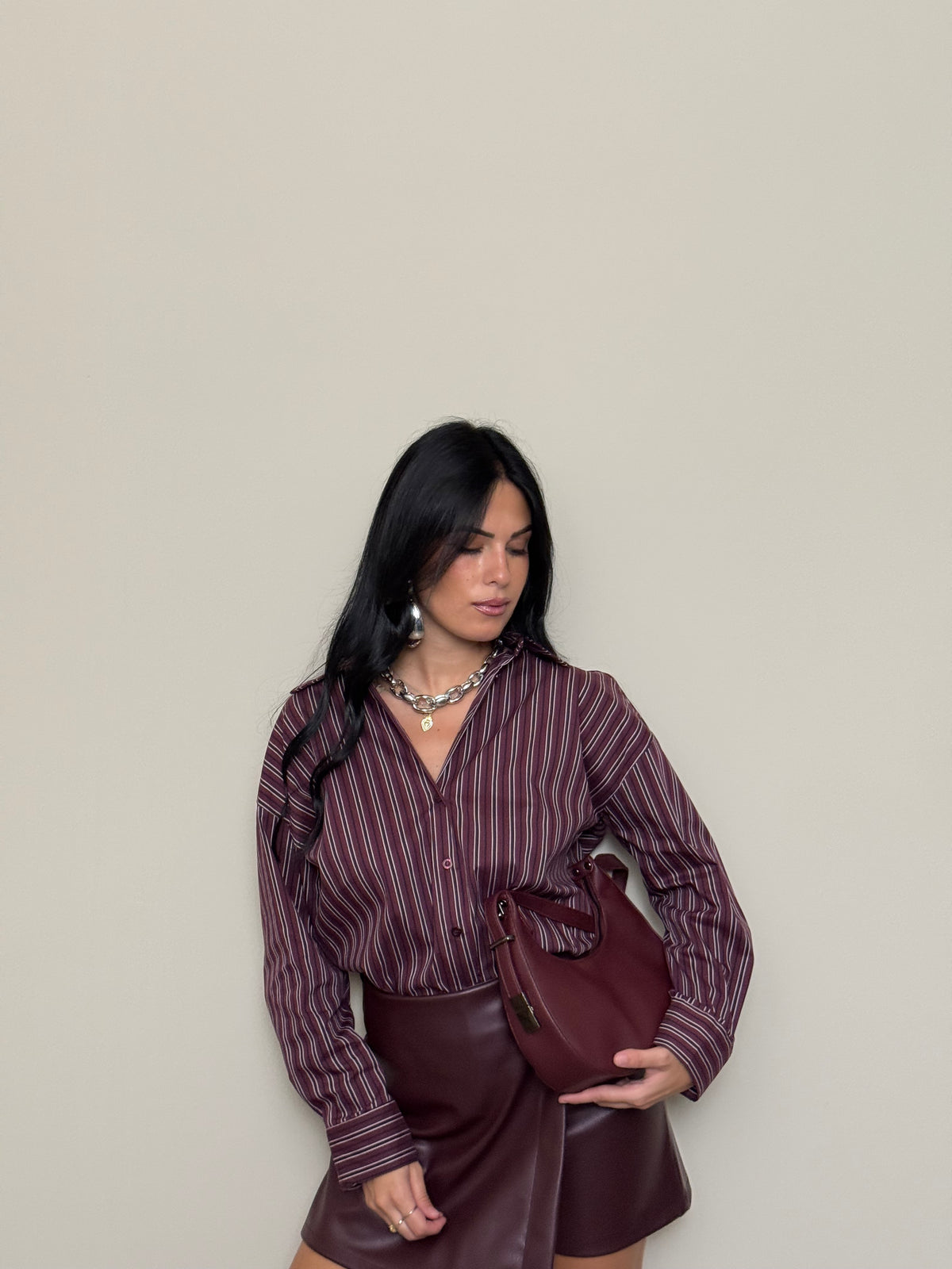 Camicia a righe bordeaux