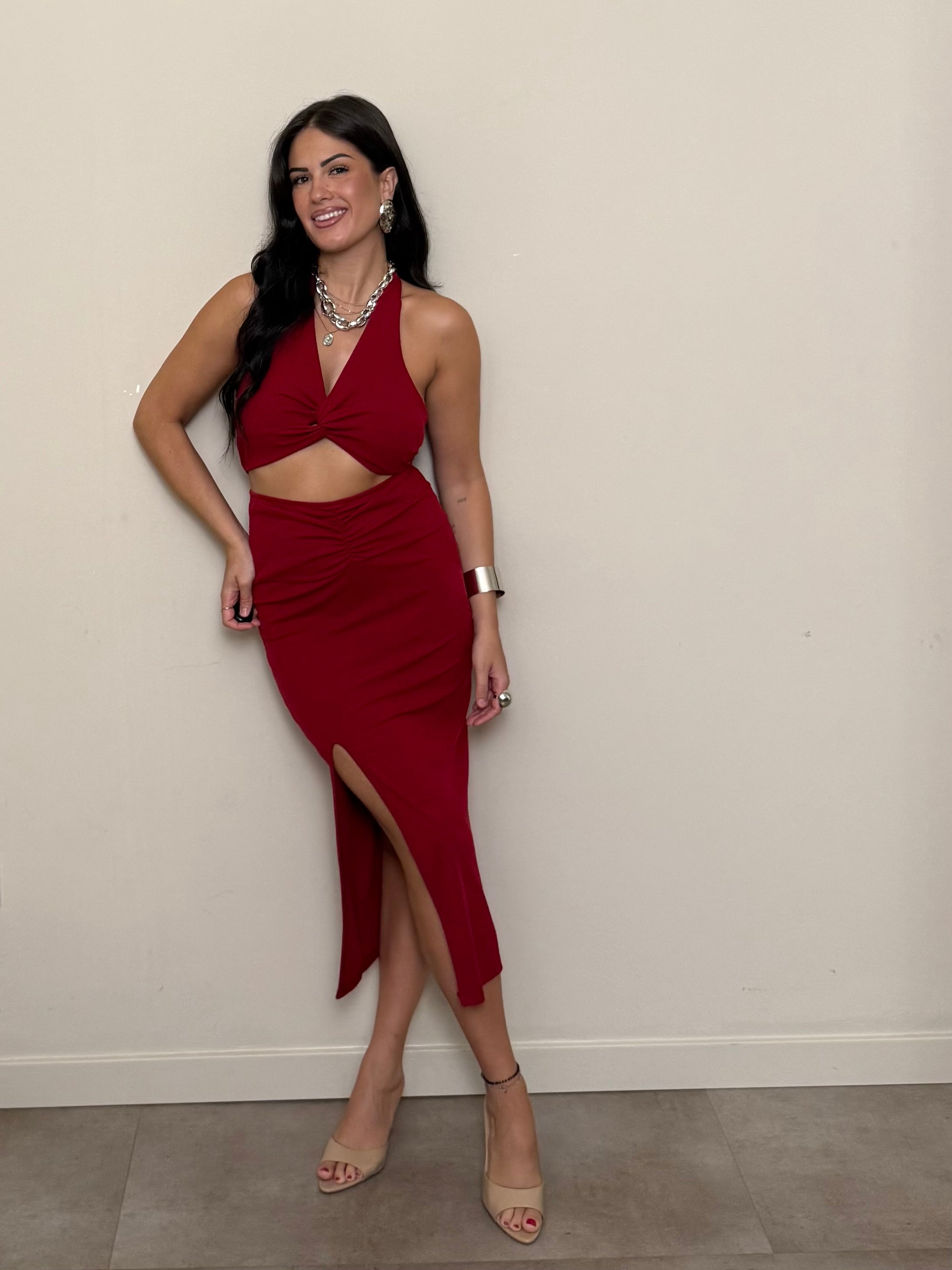 Coordinato top e gonna rosso freddo