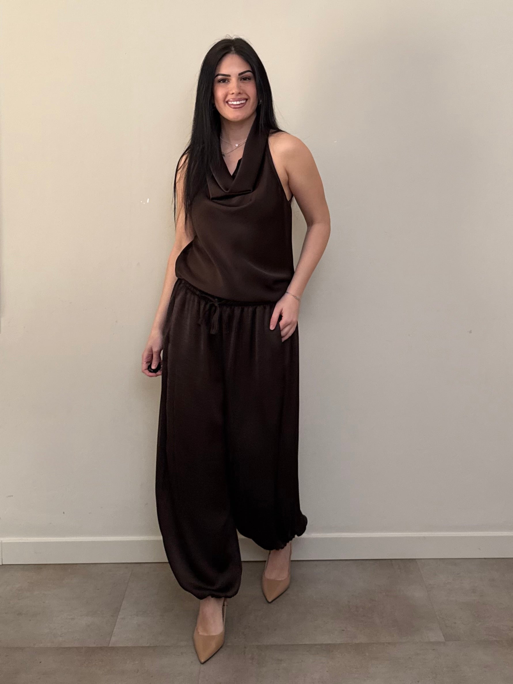 Coordinato satin marrone freddo