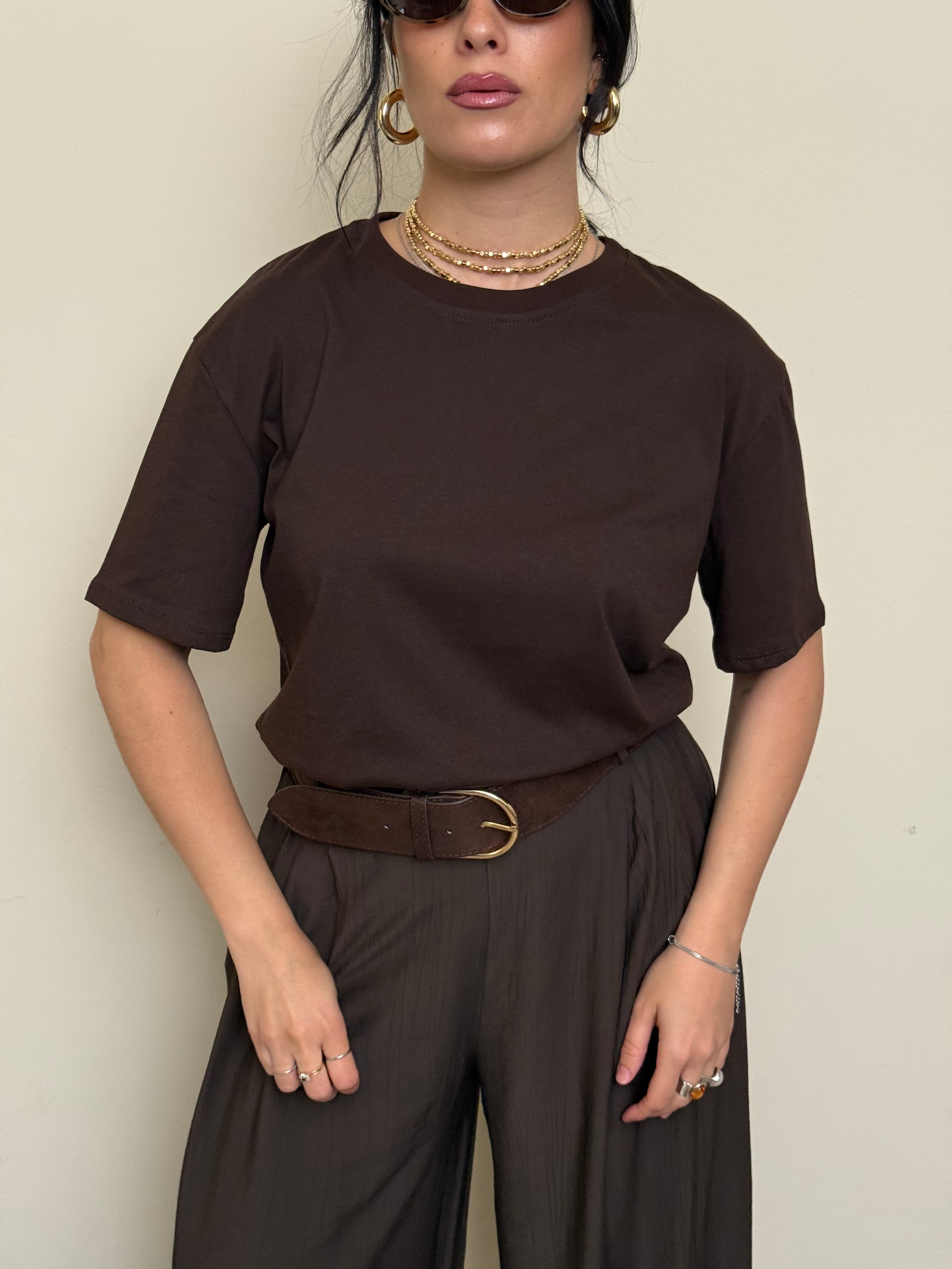 T-shirt basic cotone cioccolato