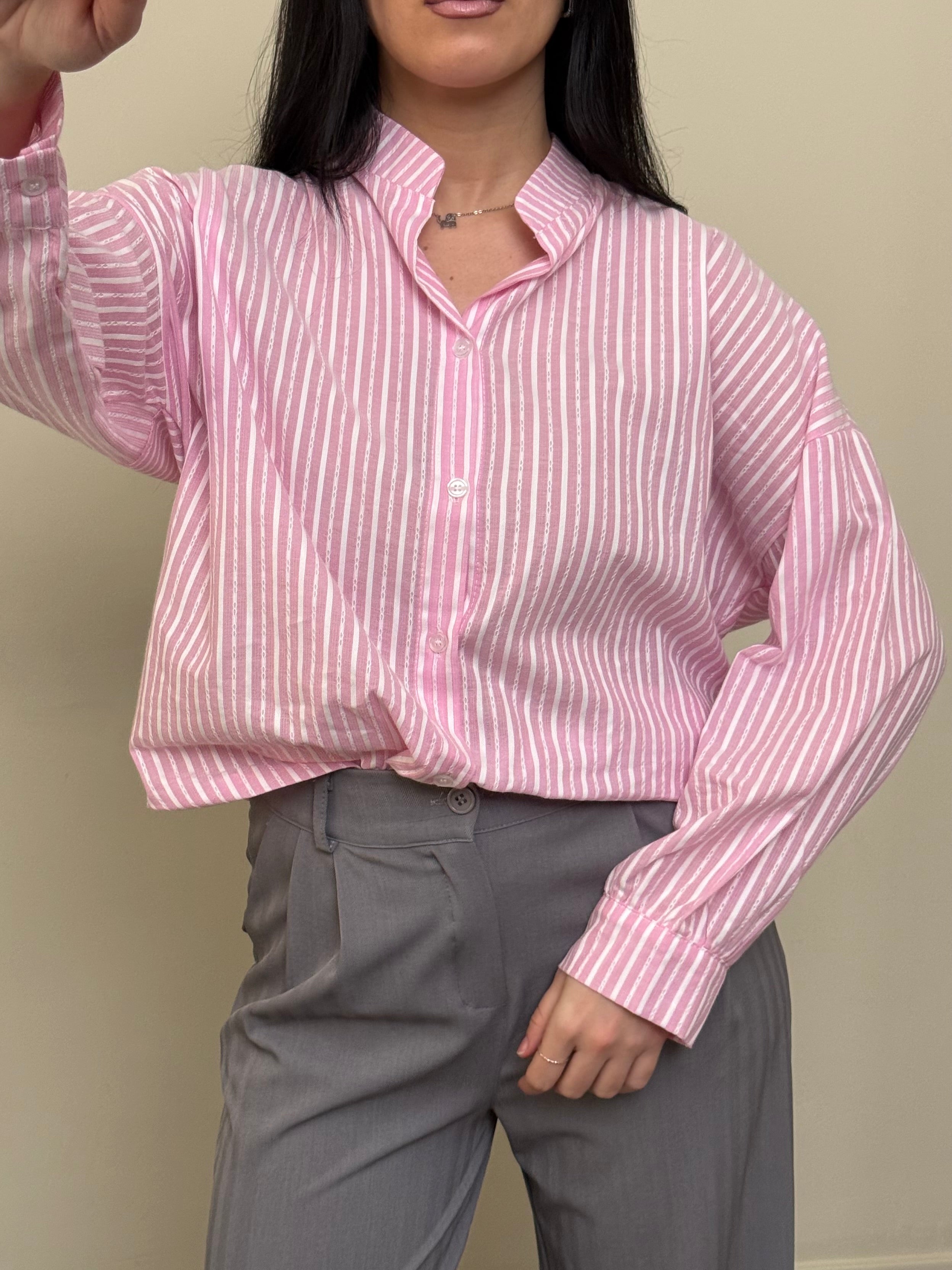 Camicia a righe 100% cotone rosa freddo