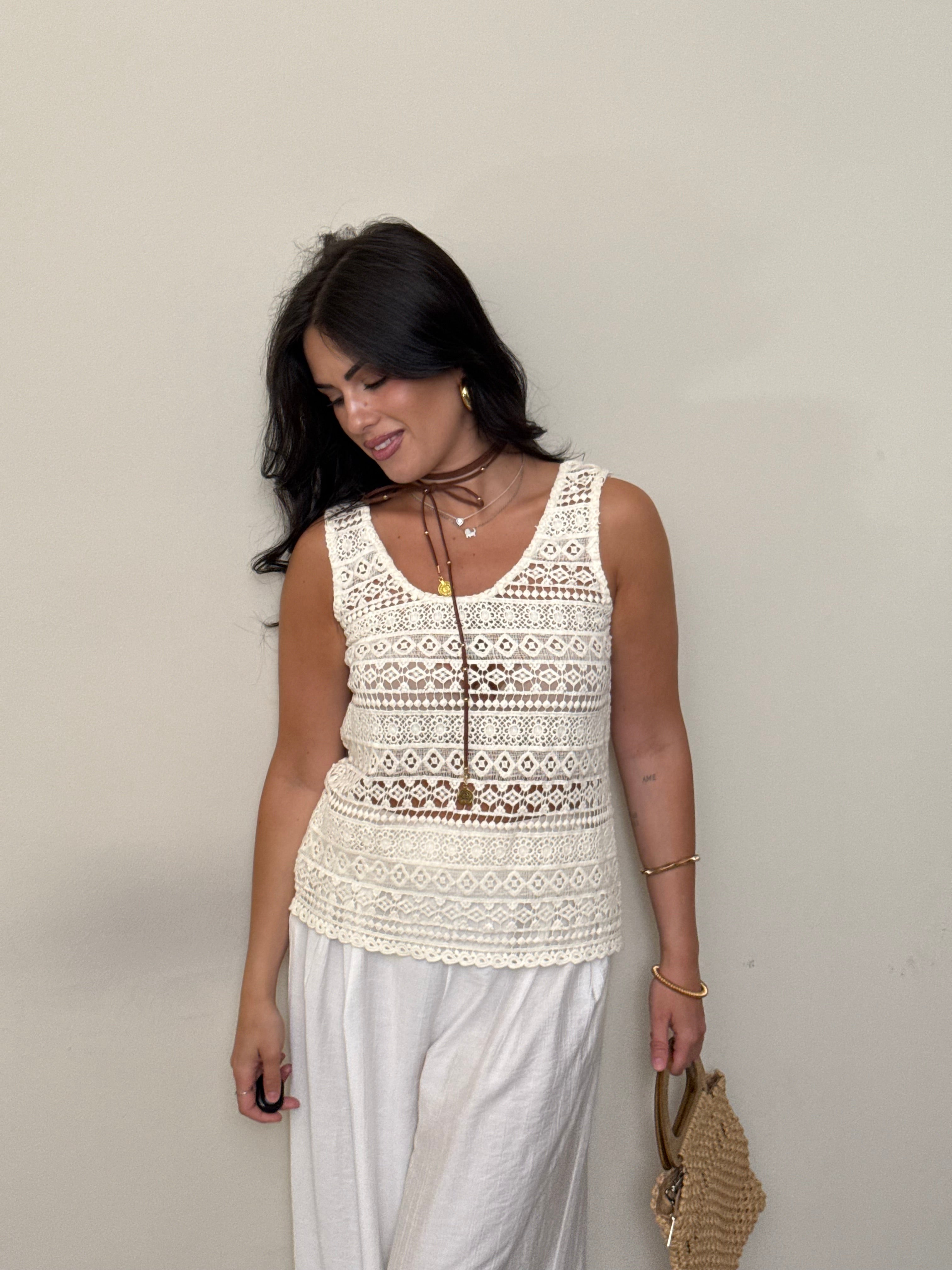 Canotta crochet avorio
