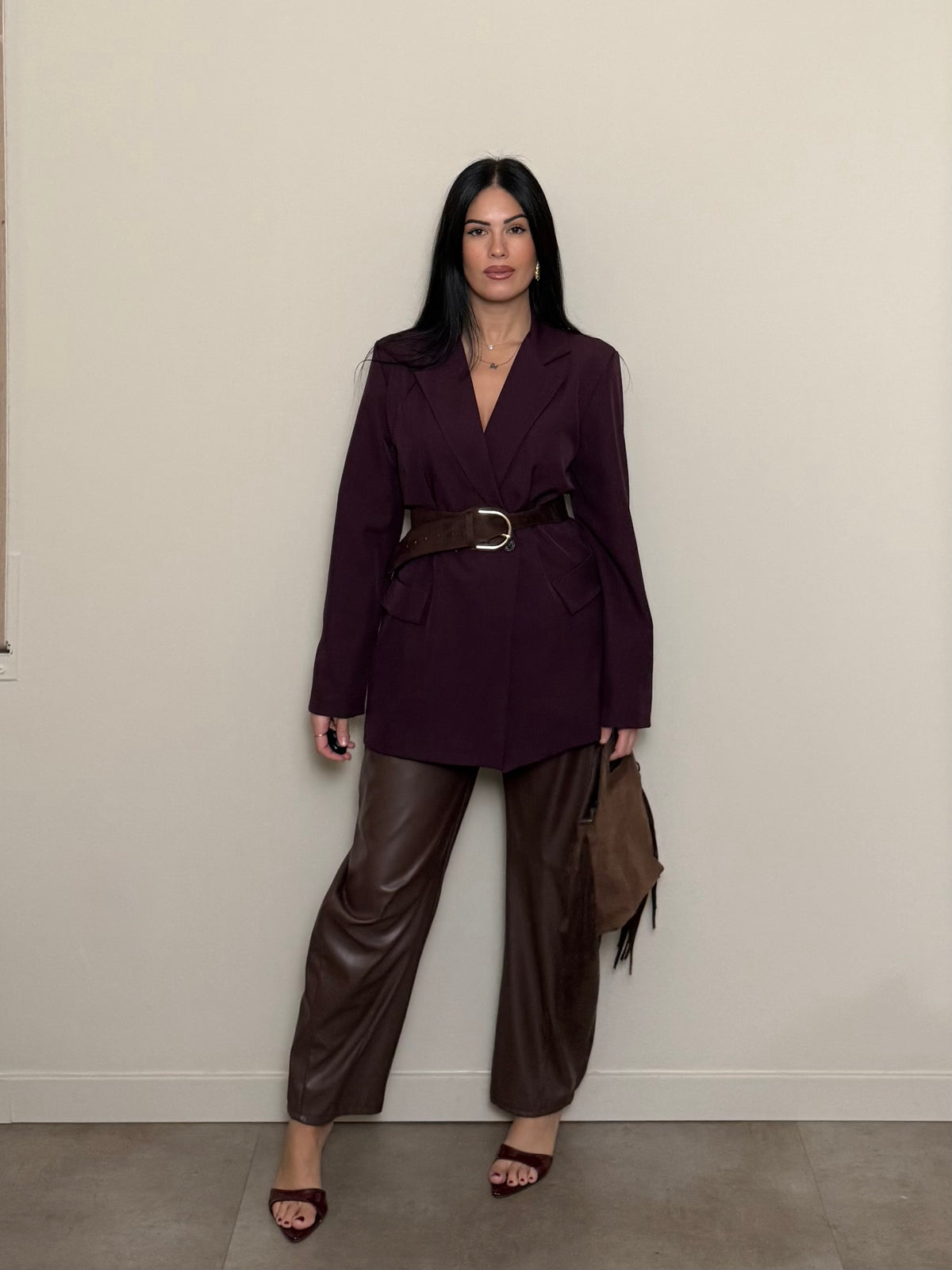 Pantalone baggy ecopelle cioccolato