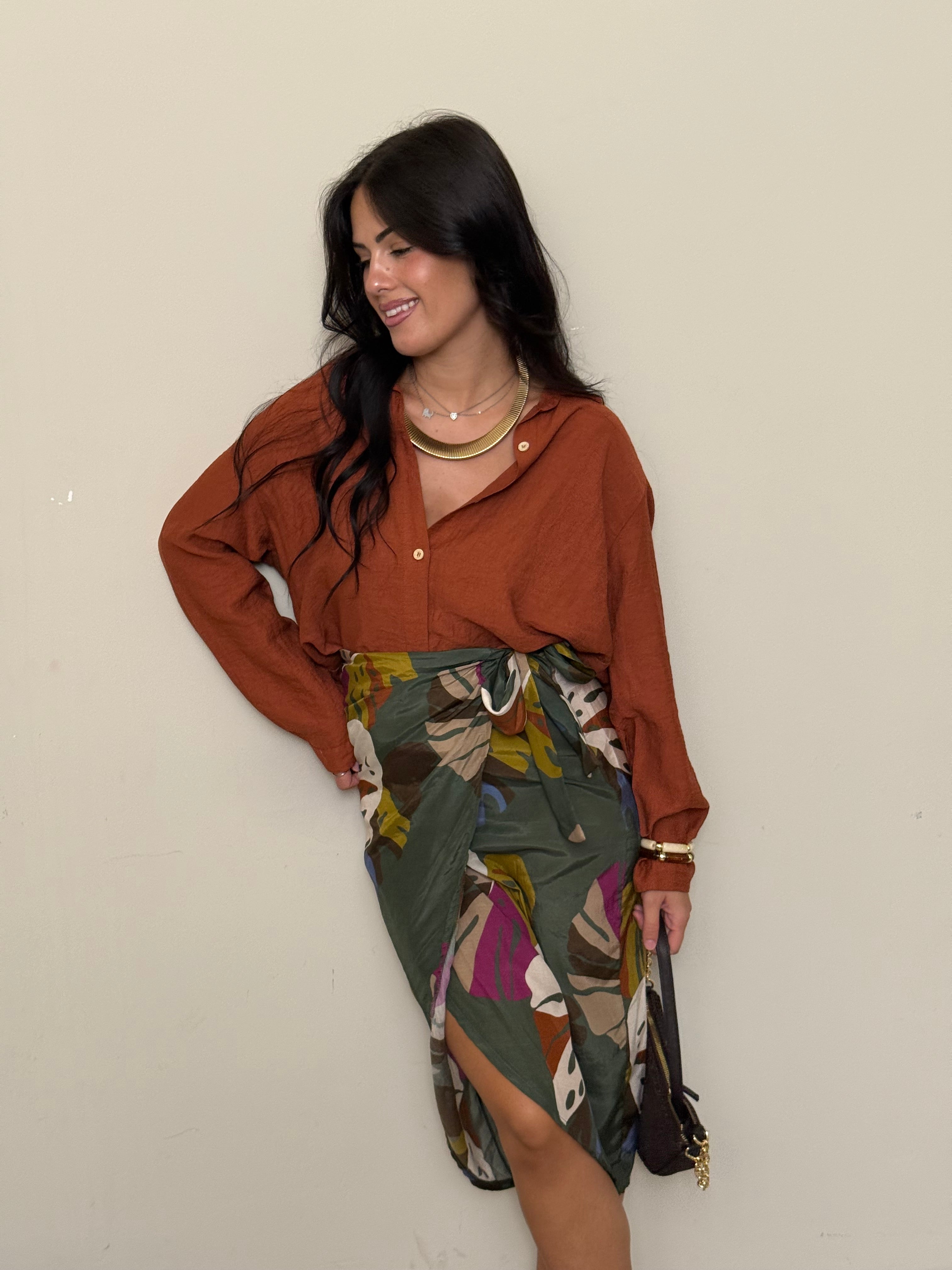 Camicia tencel e lino ruggine