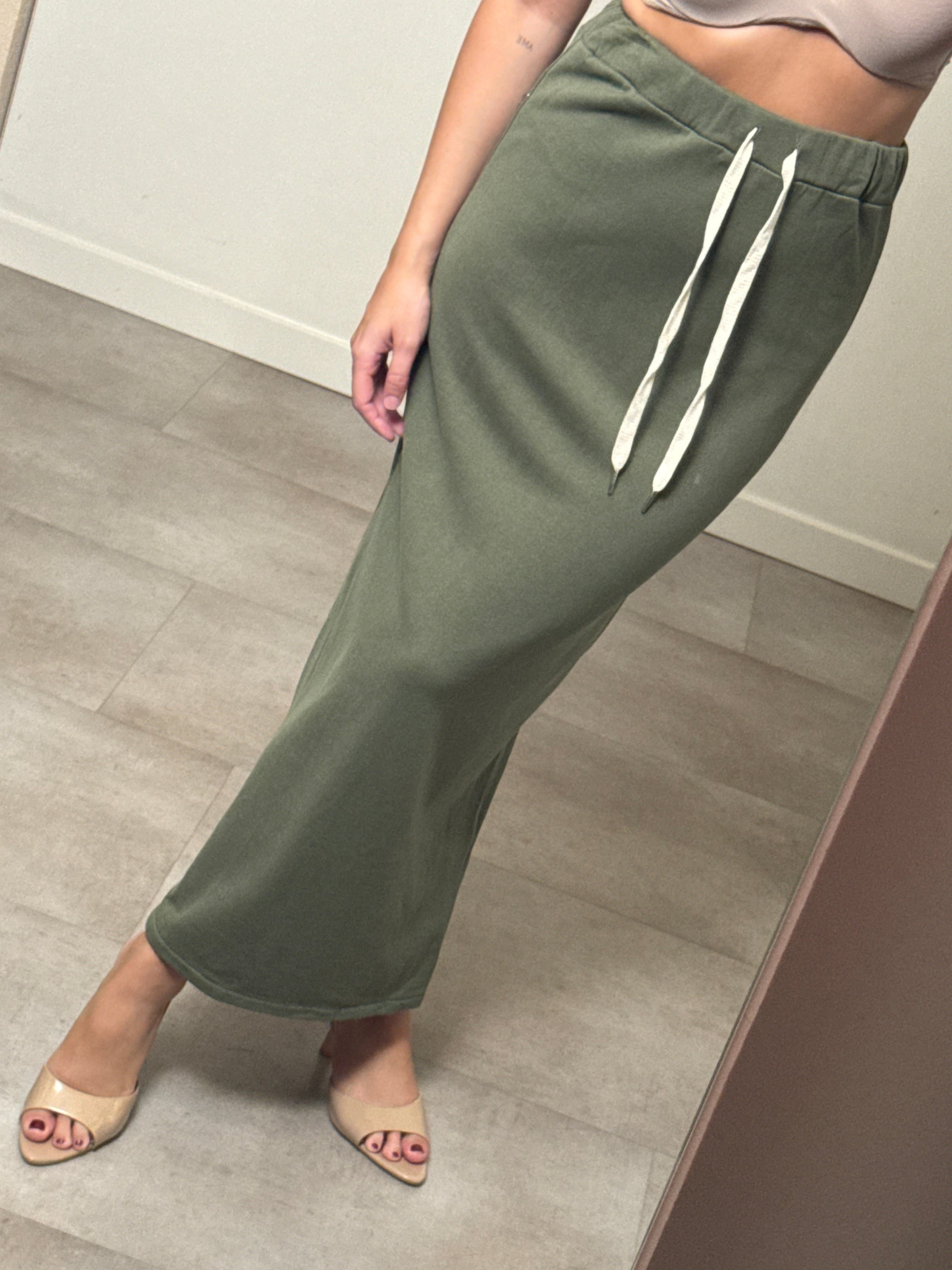 Gonna midi verde oliva cotone