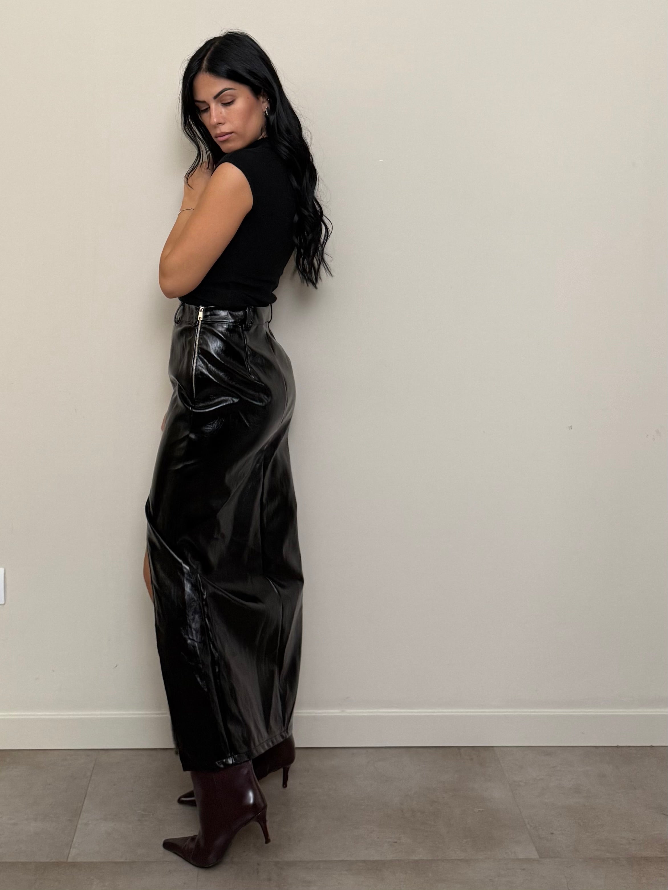 Gonna ecopelle zip