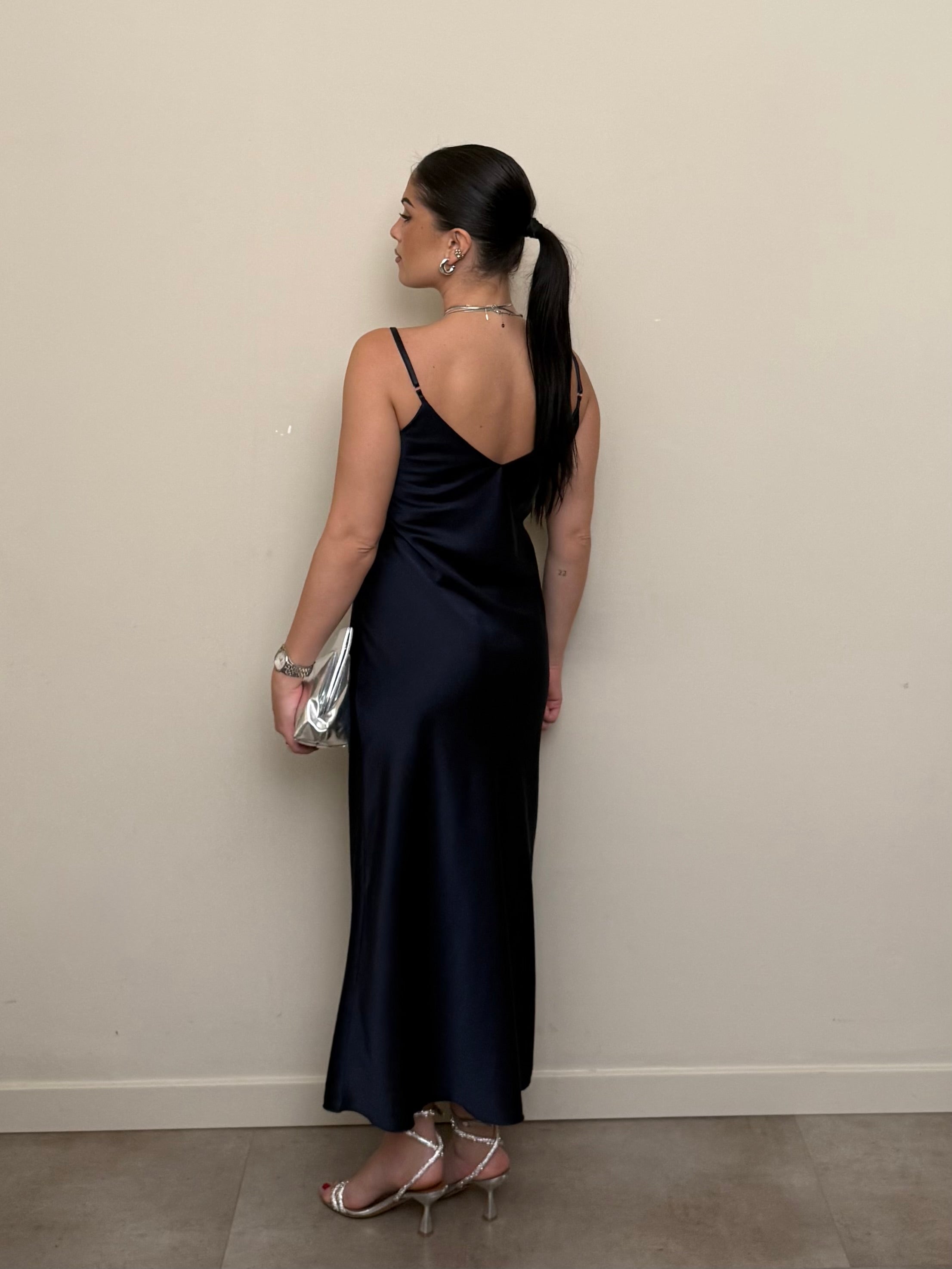Abito satin bretella blu